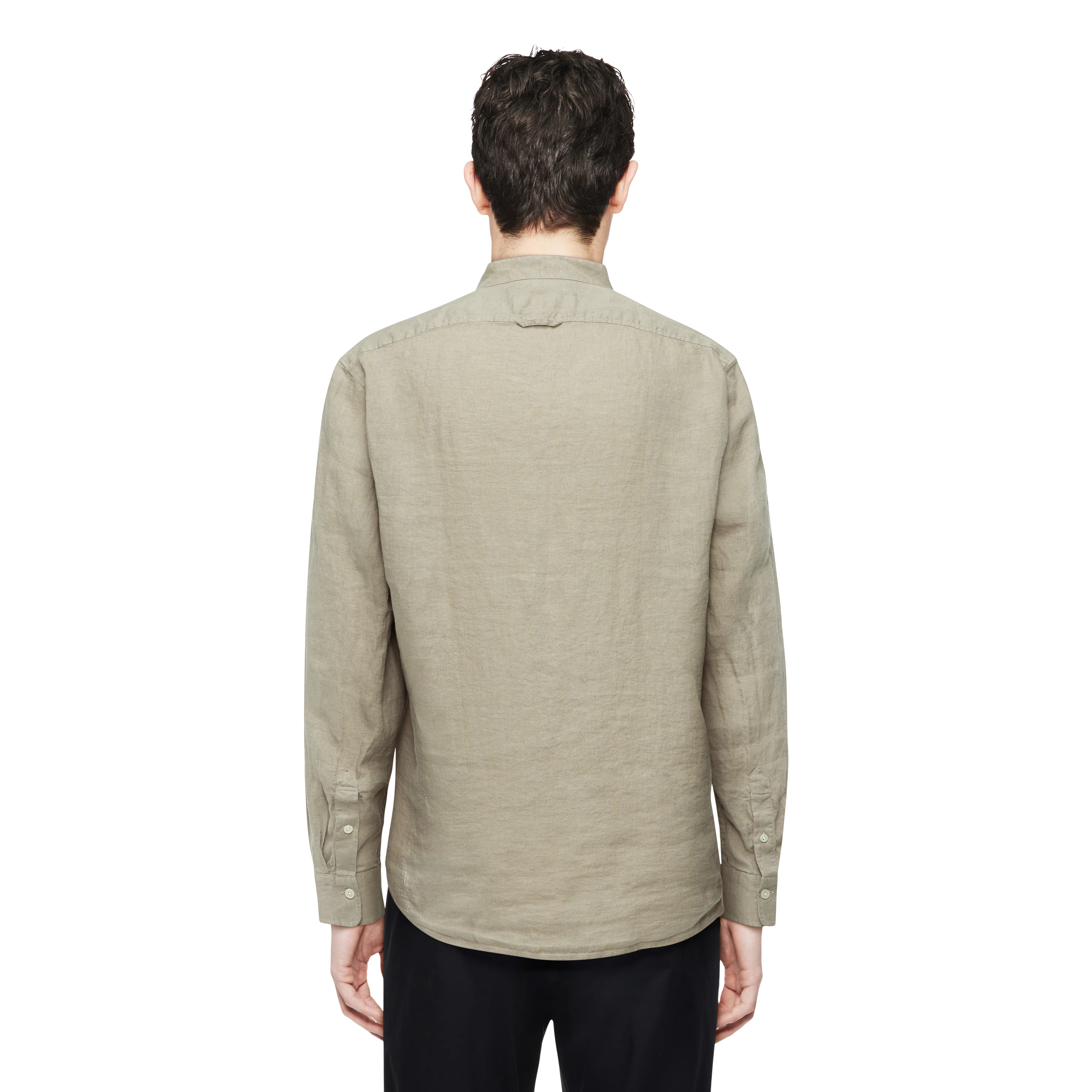 TAROK - Pure linen shirt with stand up collar - men - beige - Rückansicht