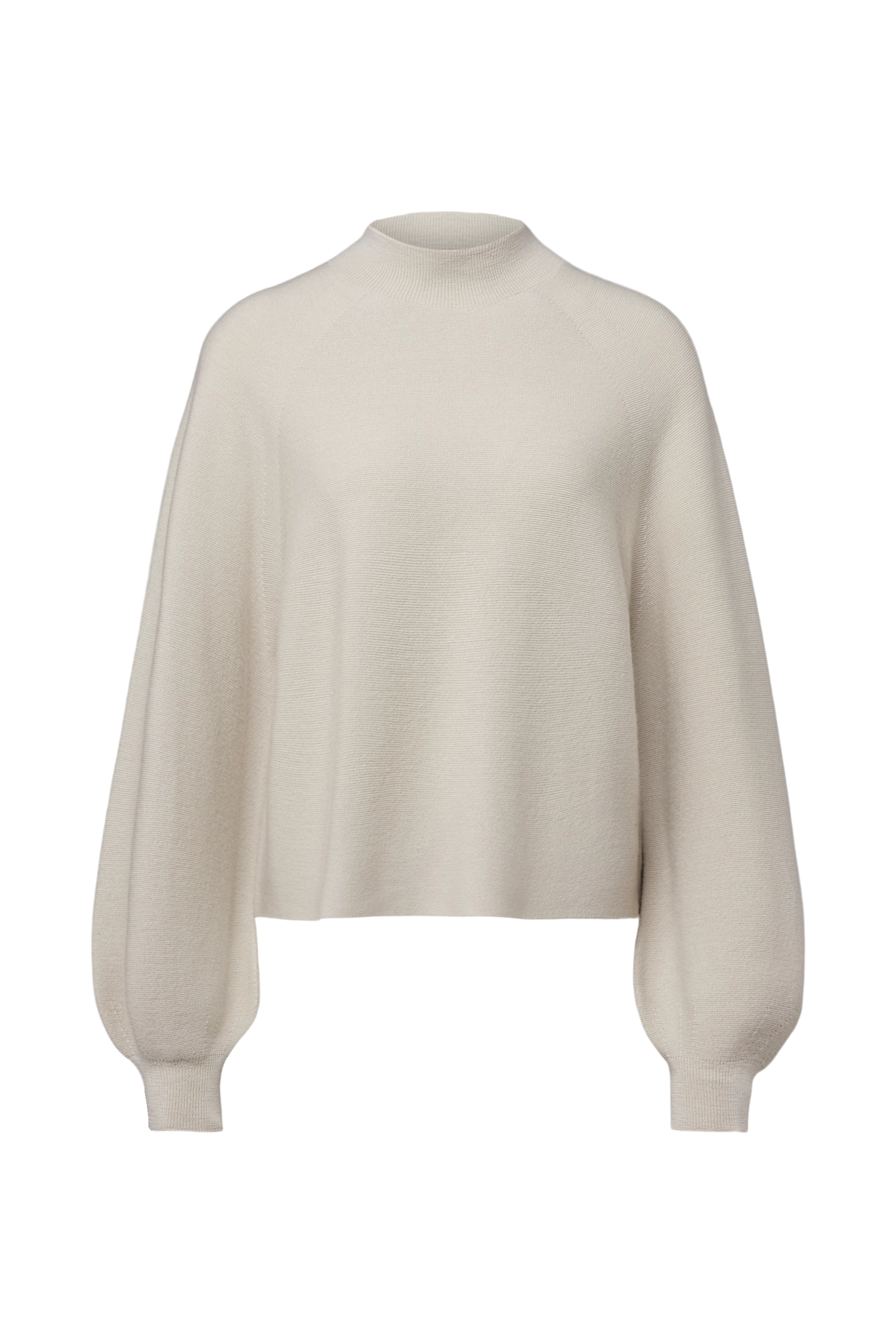 KIMONI - Pull à manches ballon 100 % laine mérinos - women - beige - Freisteller Frontansicht