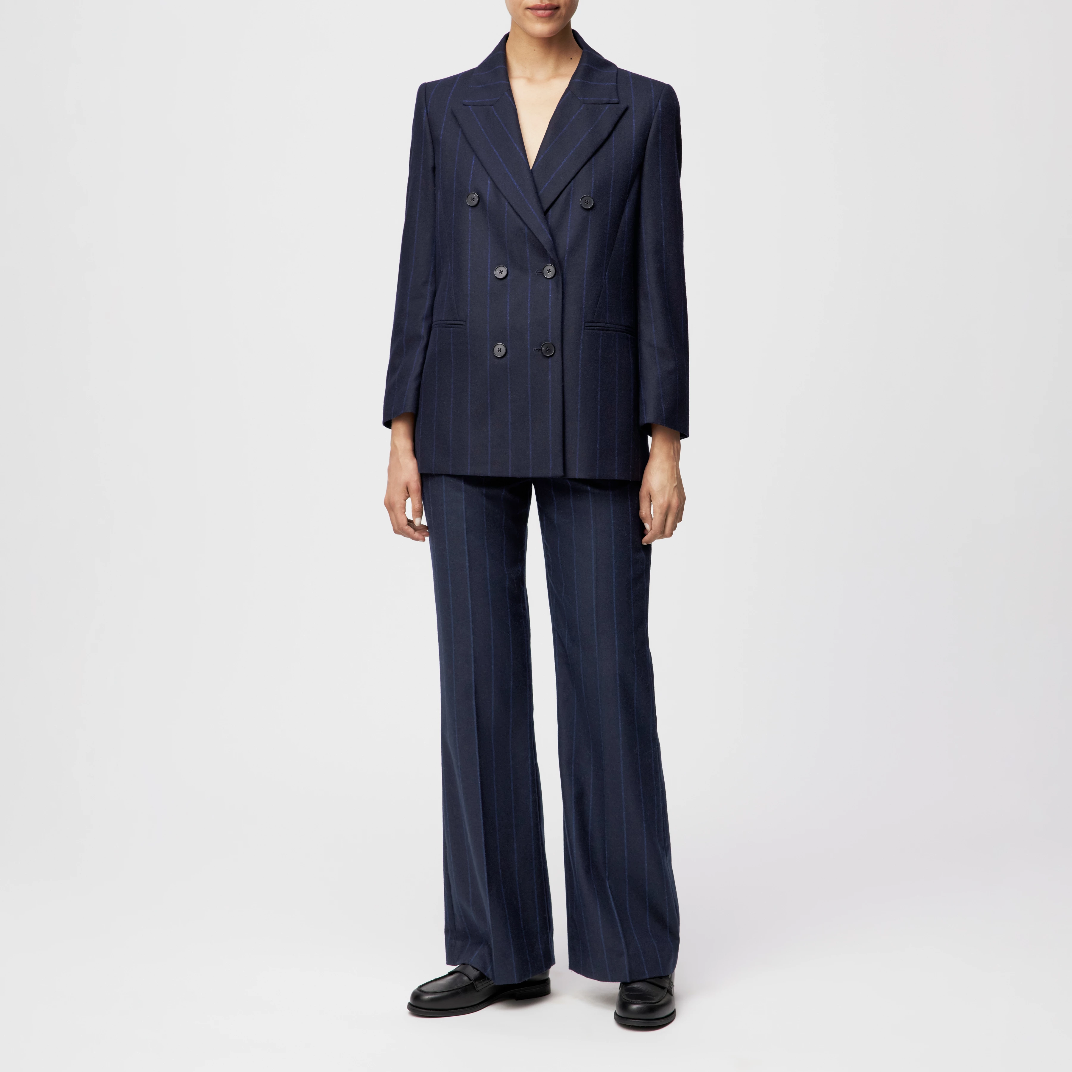 MOSSTON - Blazer mit Schulterbetonung in Woll-Mix - Damen - blau - Ganzkörper-Frontansicht