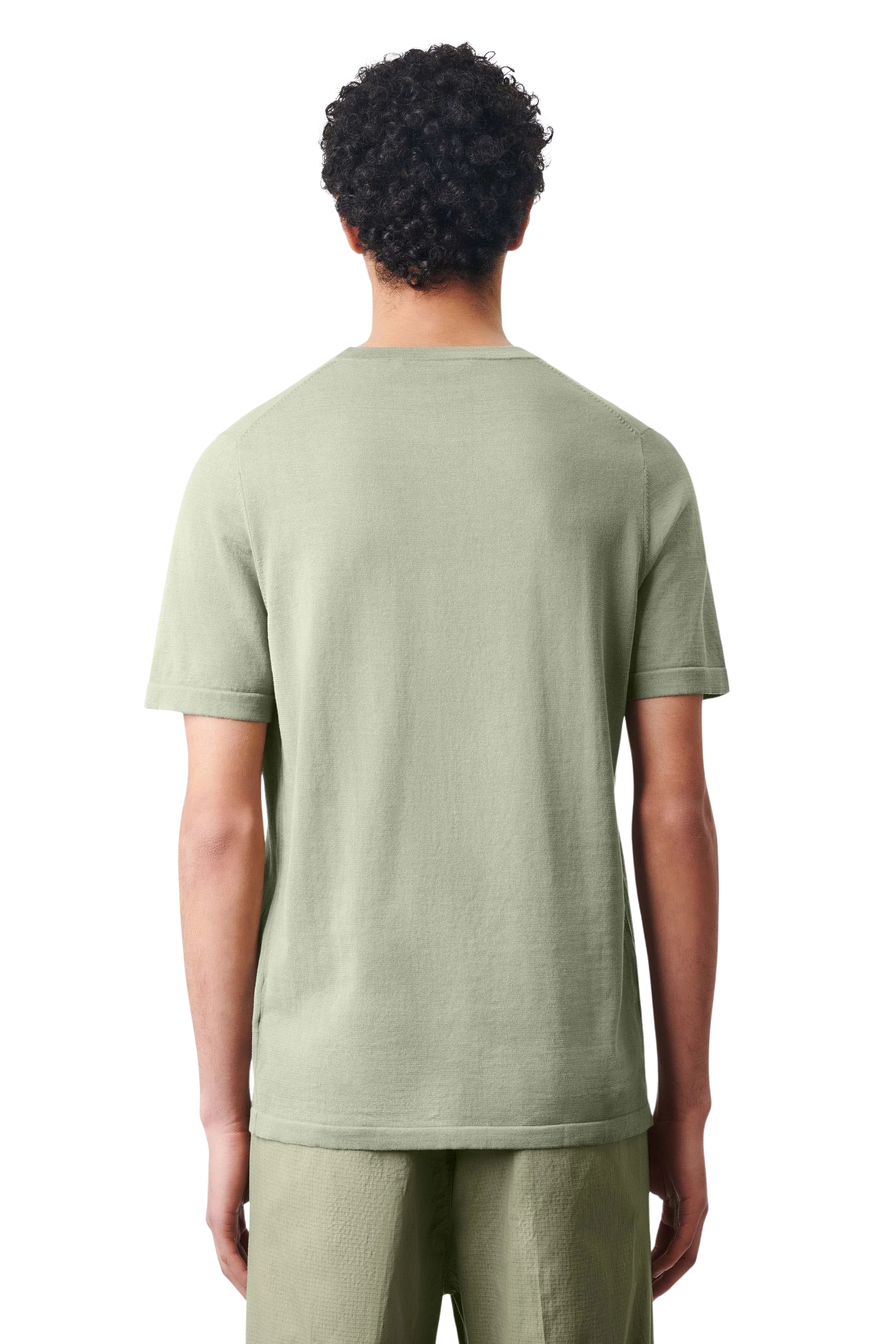 VALENTIN - knitted t-shirt with wide cuffs in pure cotton - men - green - Rückansicht
