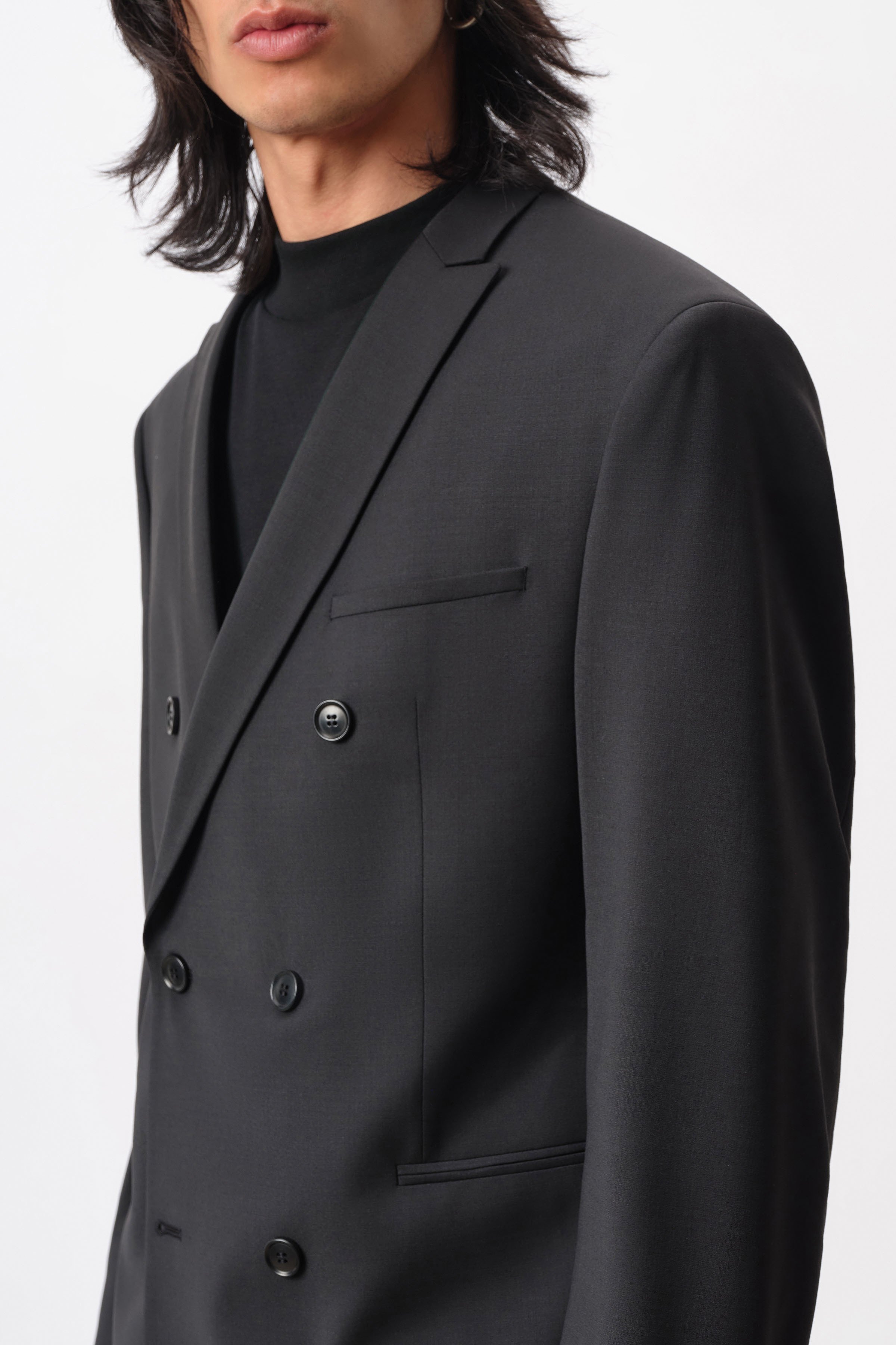 double-breasted skinny fit jacket in bi-stretch wool