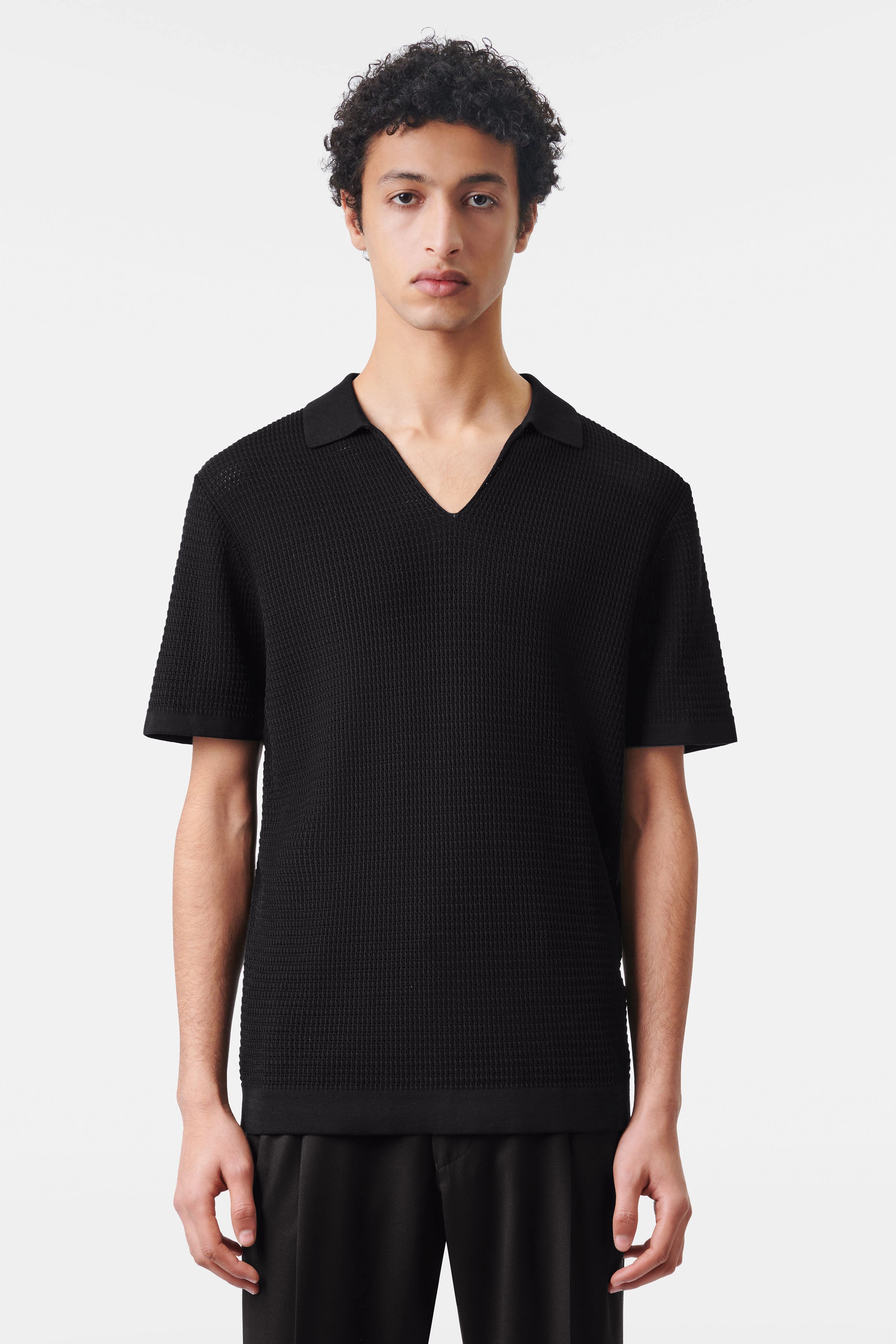 IASPER - knitted polo without button placket in pure cotton - men - Natural Aluminium - Frontansicht