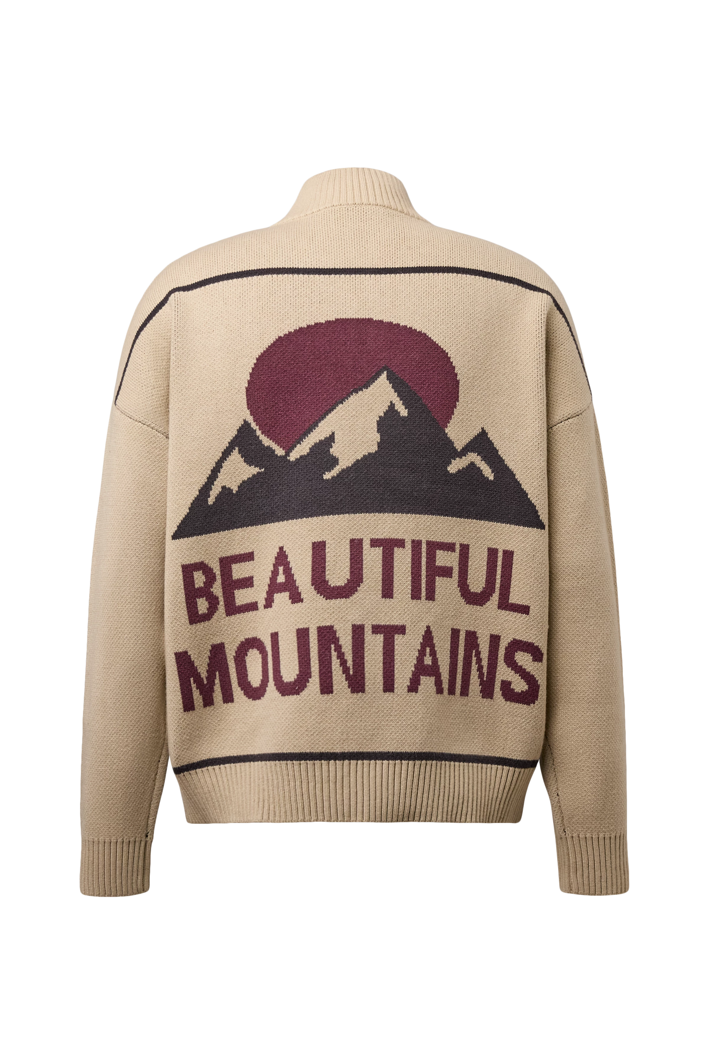 BENEDIO - High-neck jumper with mountain jacquard - men - beige - Freisteller Rückansicht