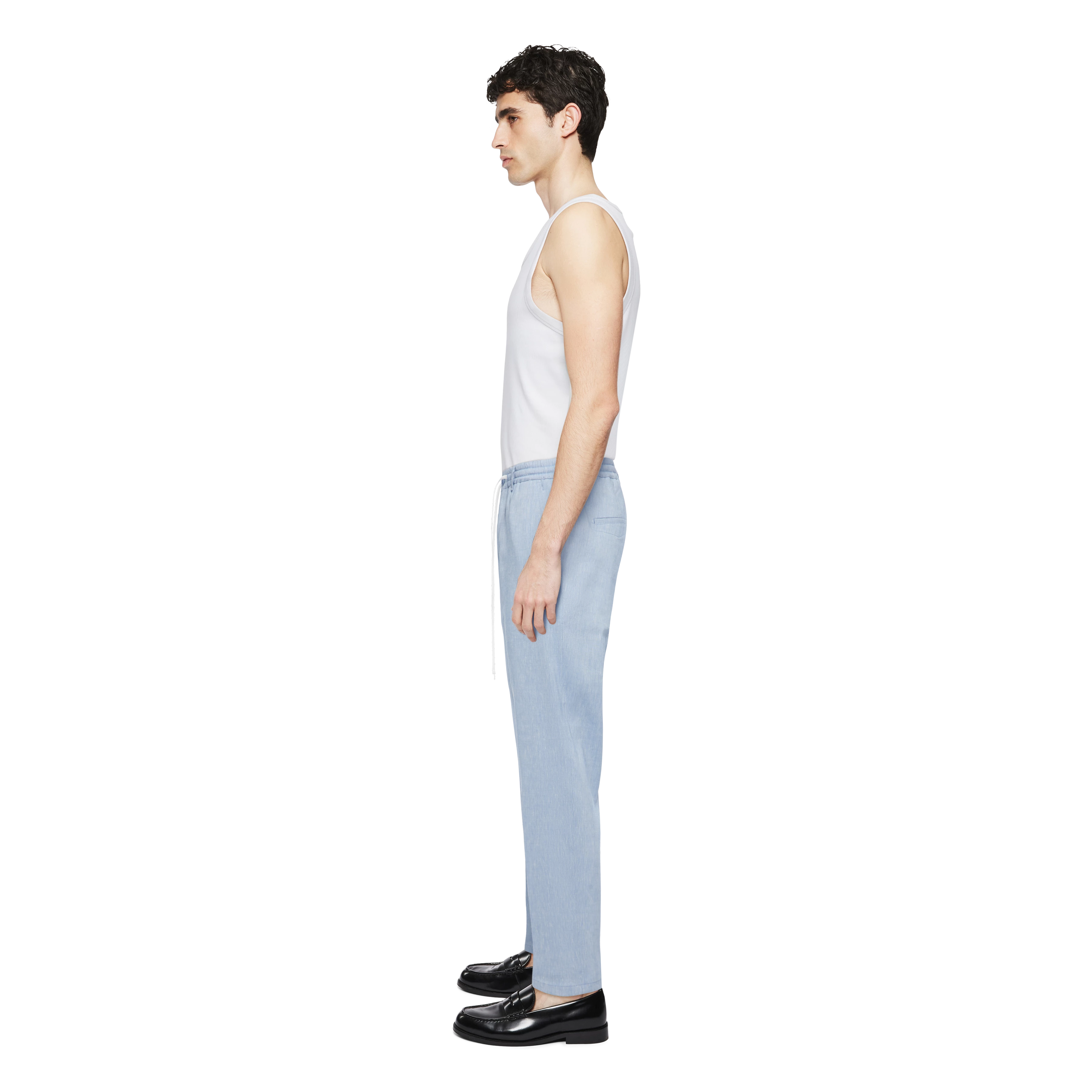 DEGER - Joggingbroek met koord in linnenmix - heren - blauw - Seitenansicht