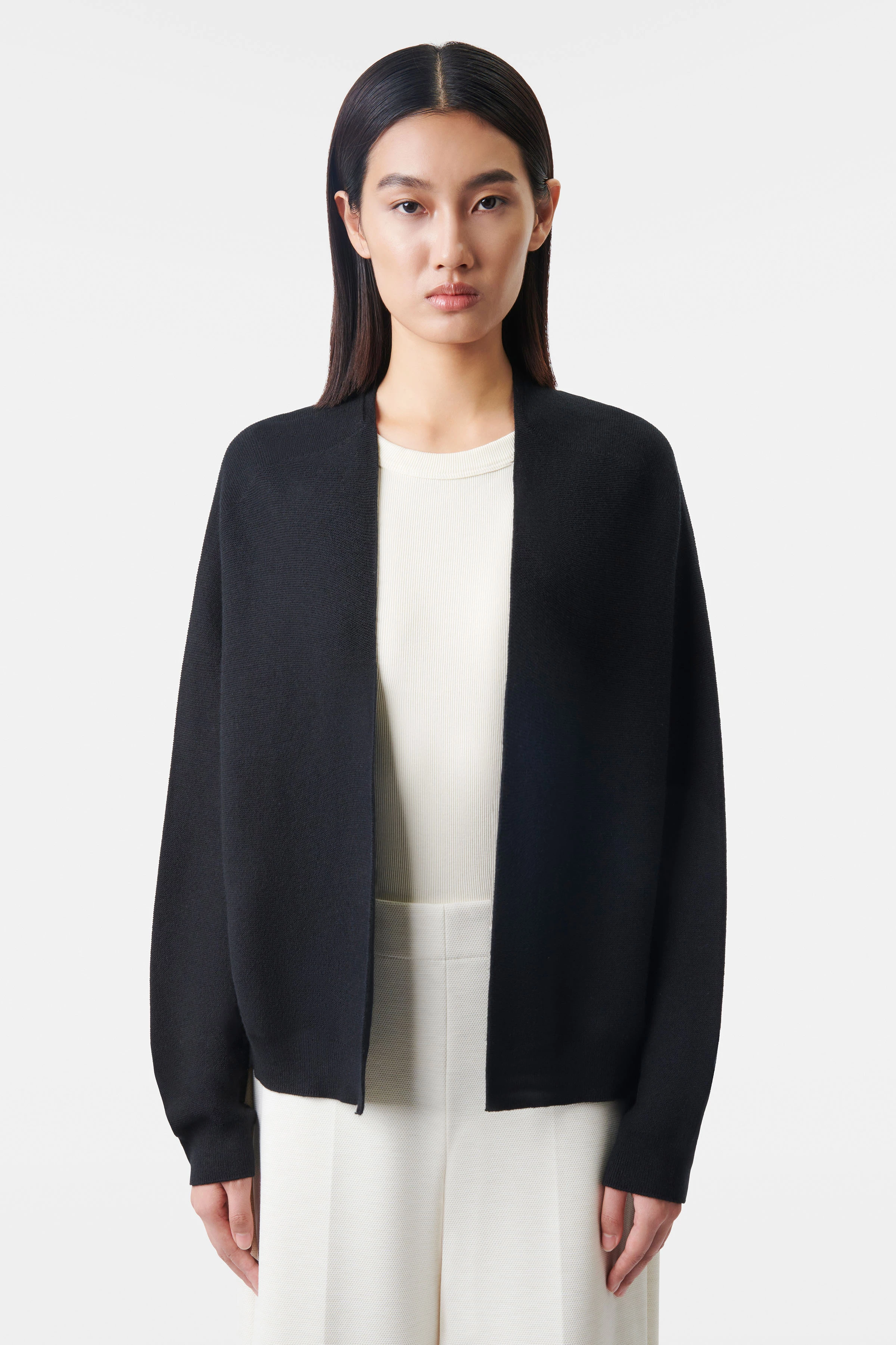 MIRALA - lässige Strickjacke in Baumwoll-Kaschmir - Damen - schwarz - Frontansicht