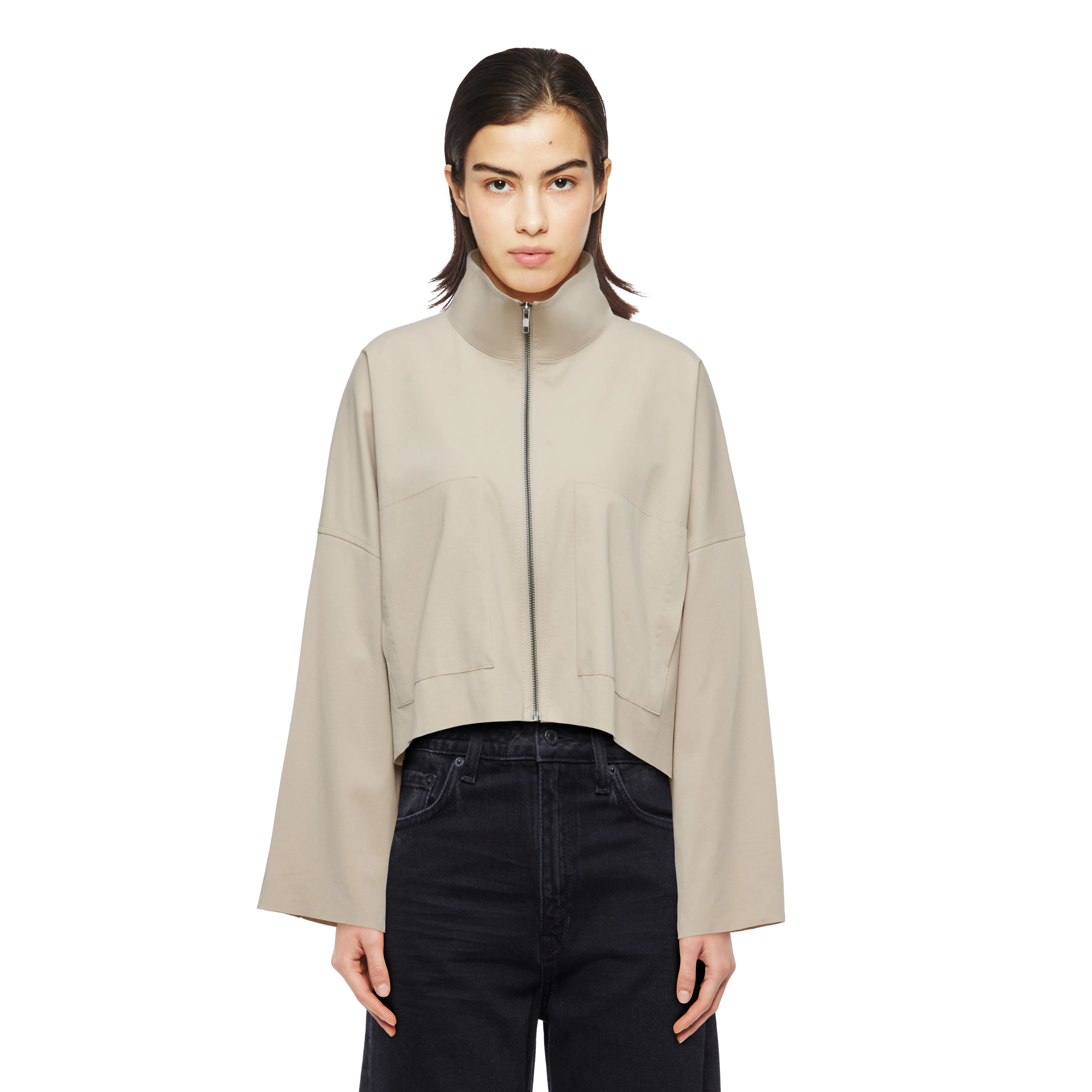 ELSTOW - Oversized jacket in Punto Milano jersey - women - beige - Frontansicht