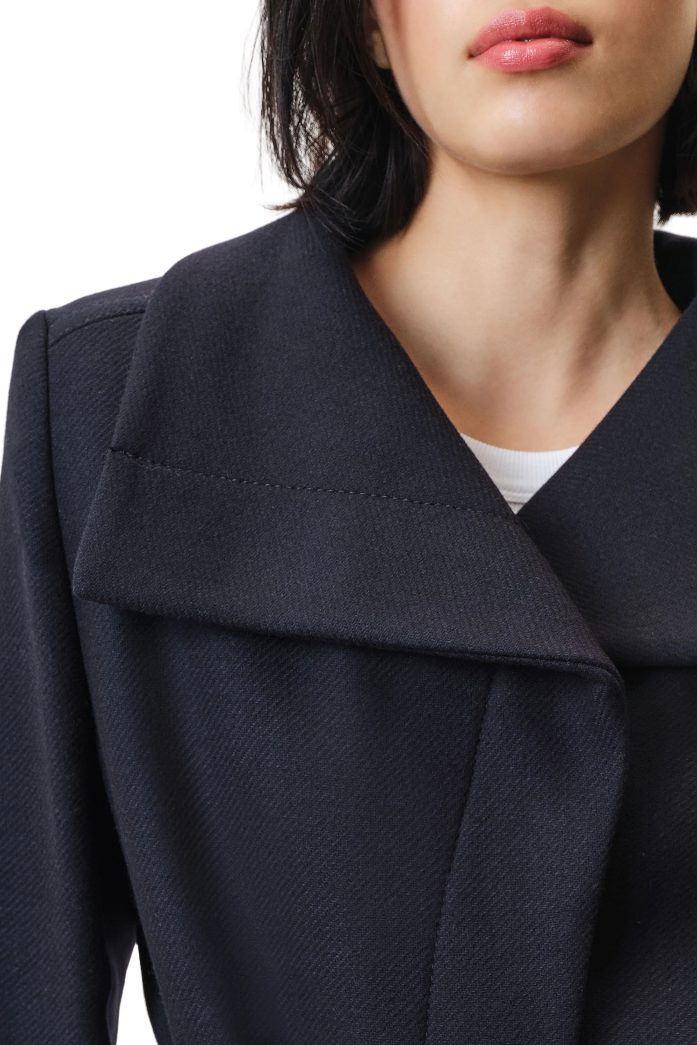 LEICESTER - Jas met opstaande kraag in winterse wolmix - dames - blauw - Detailansicht am Model