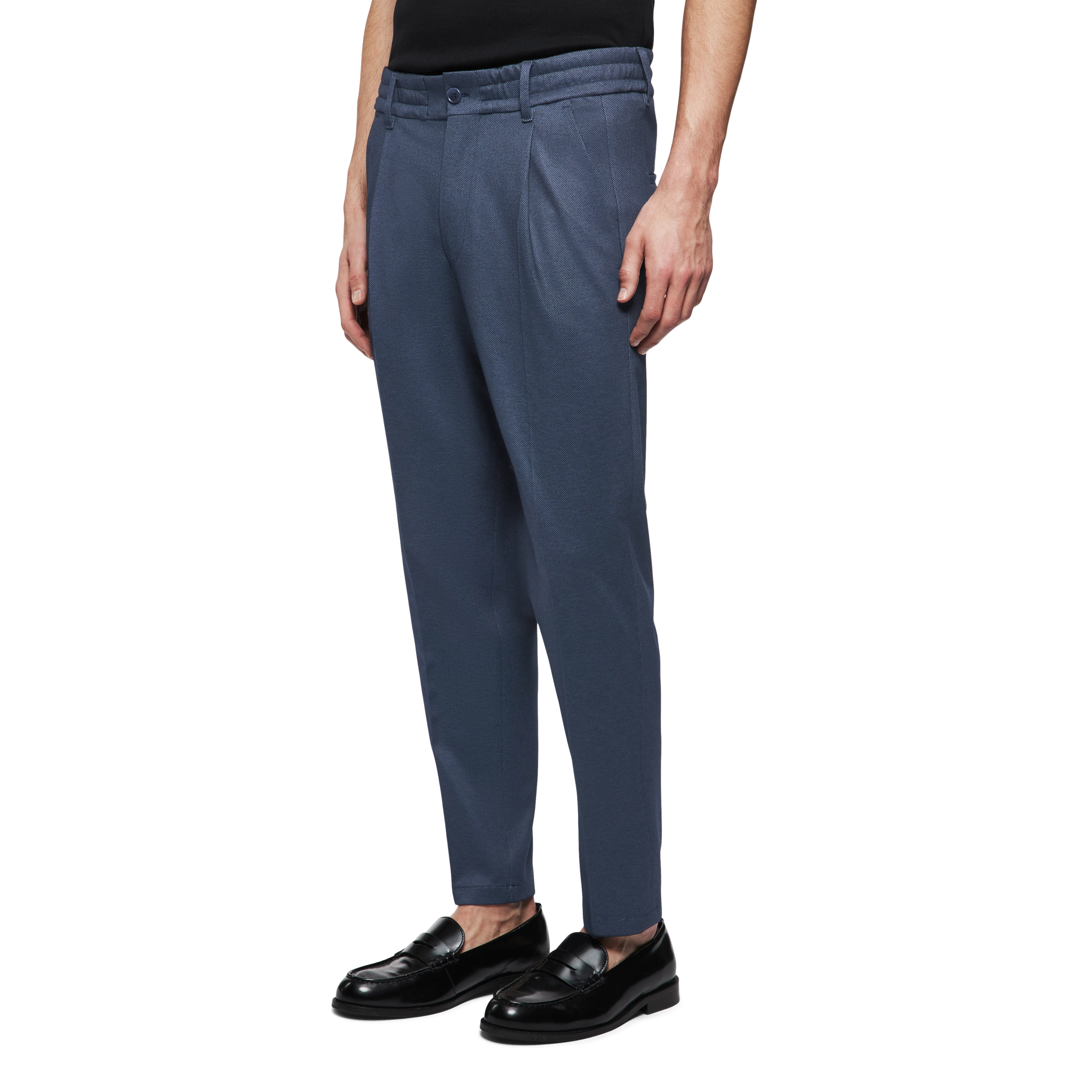 CHASY - Casual trousers with pleats in jersey with pattern - men - blue - Frontansicht