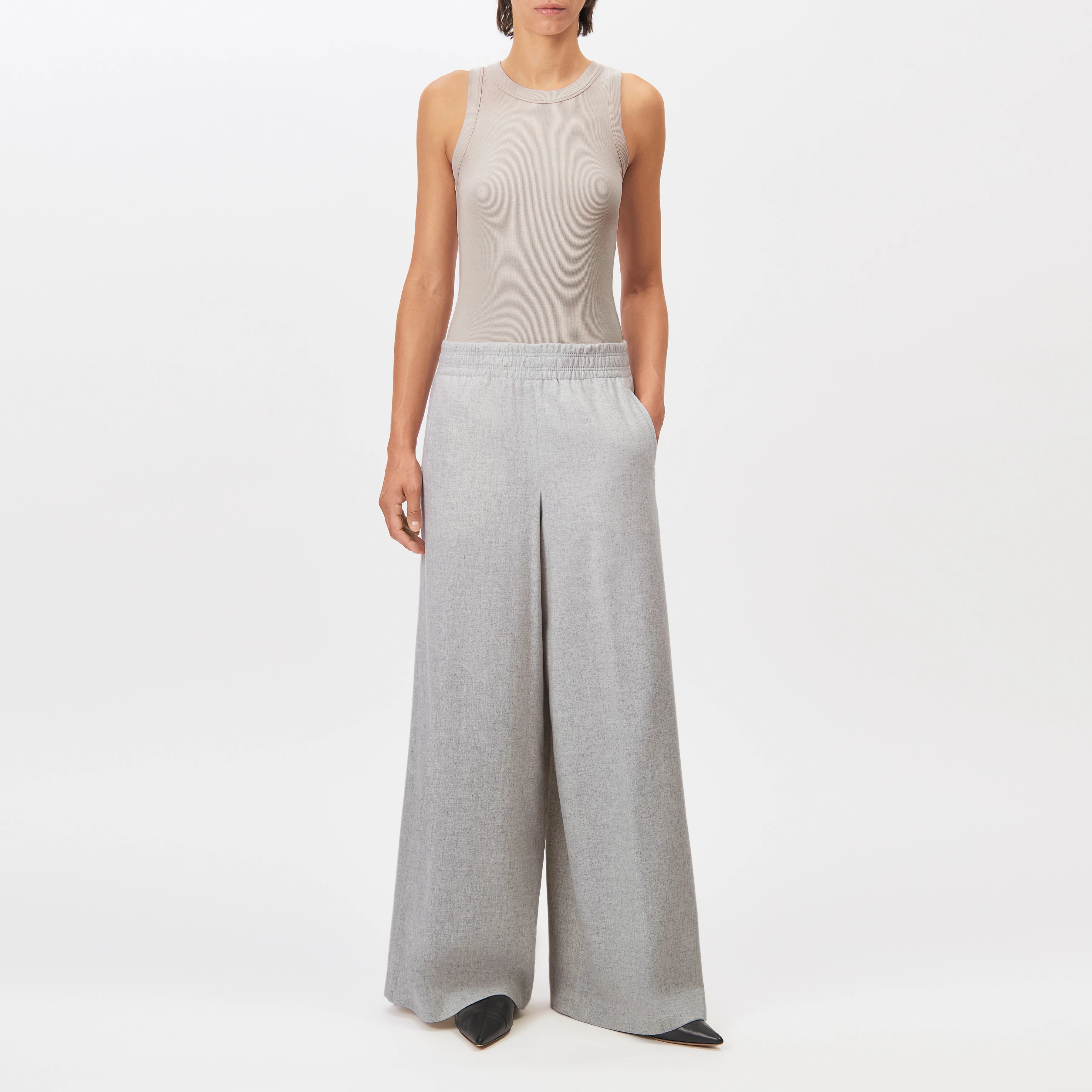 CEILING - Pantalon ample en laine mélangée - women - gris - Ganzkörper-Frontansicht