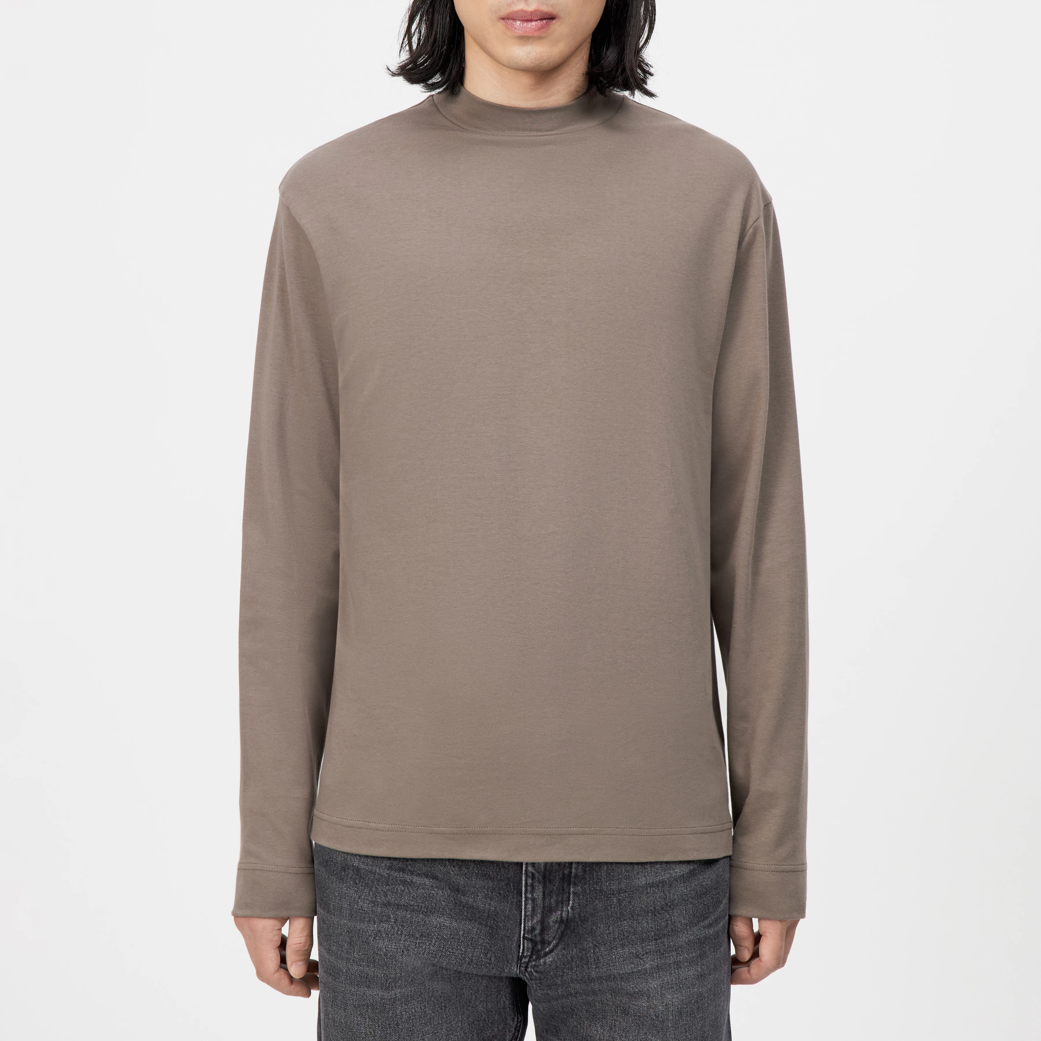 MORITZO - Longsleeve met opstaande kraag van elastisch katoen - heren - bruin - Frontansicht