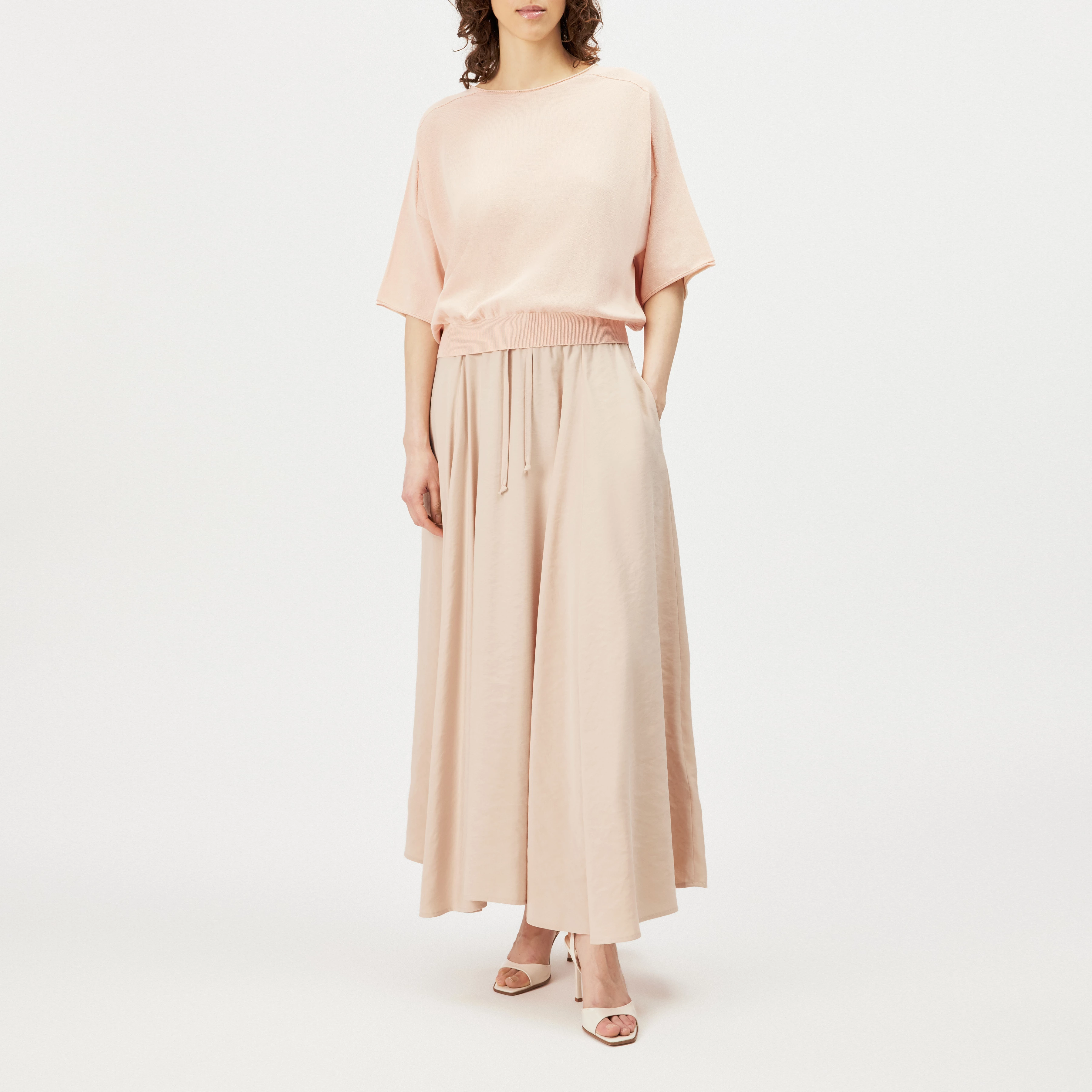 DILARY - Casual gebreid T-shirt in crêpe katoen - dames - oranje - Ganzkörper-Frontansicht