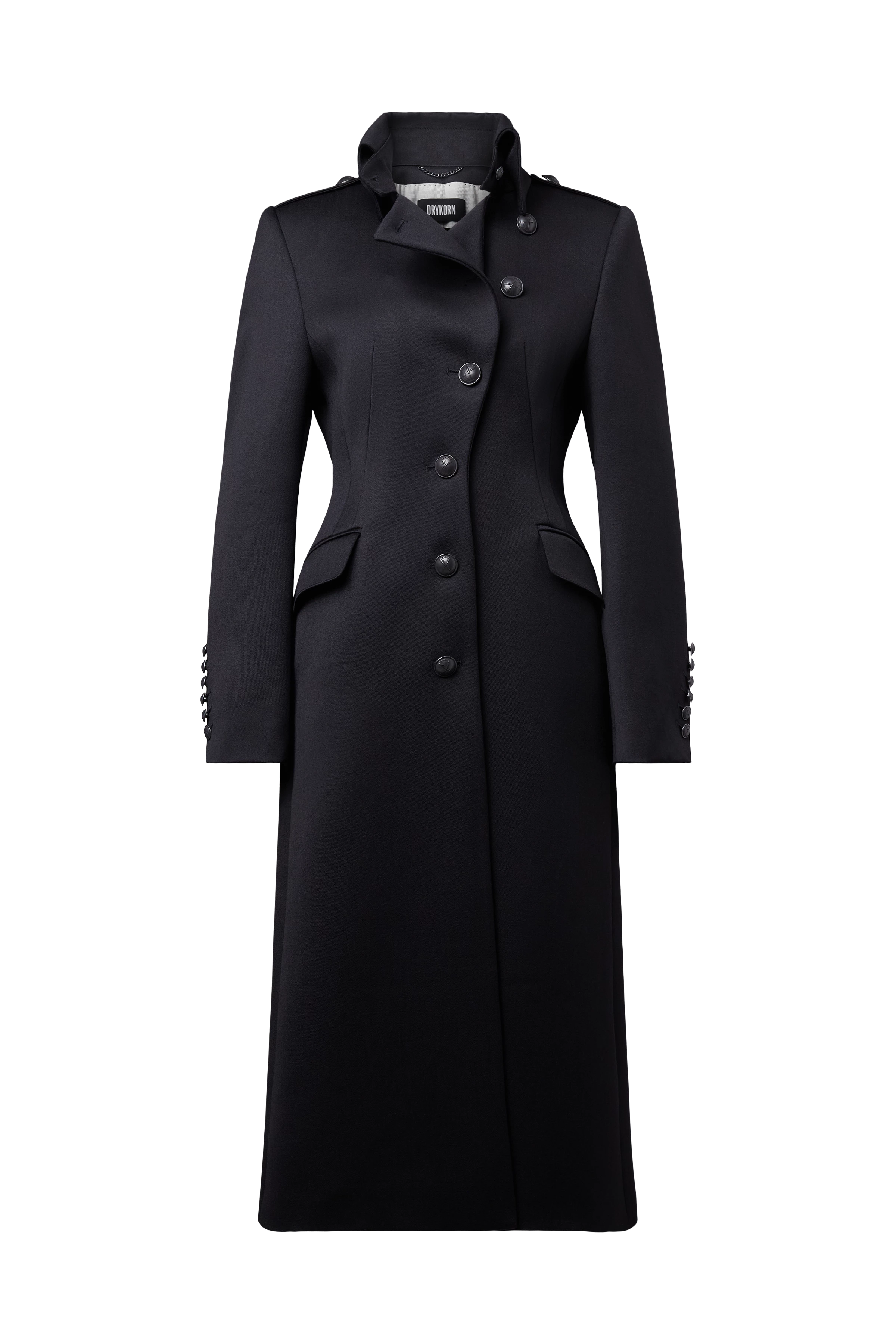 DRYQUEENS - Tailored coat with stand collar in pure new wool - women - black - Freisteller Frontansicht