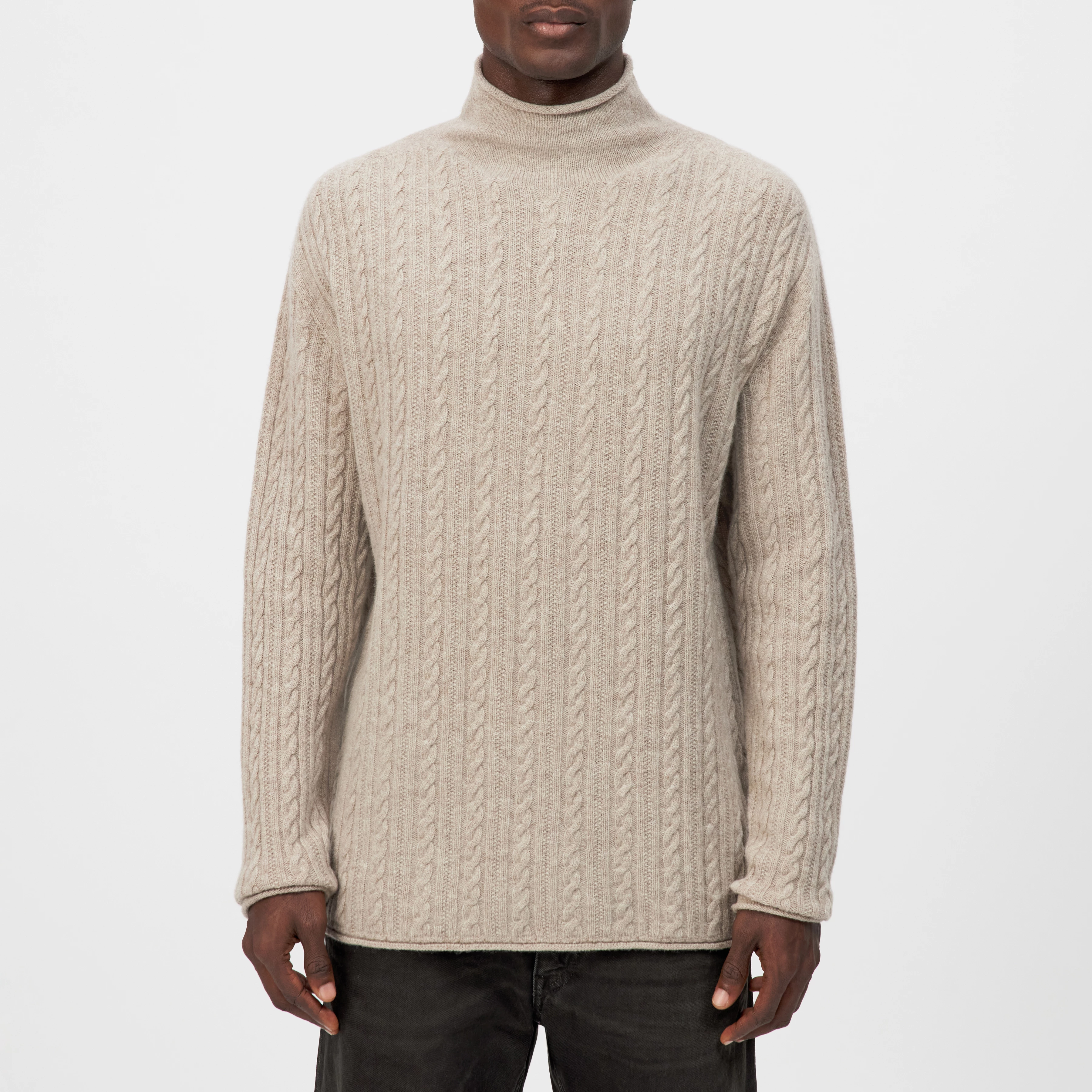 NALON - Knitted jumper with turtleneck in wool - men - beige - Frontansicht