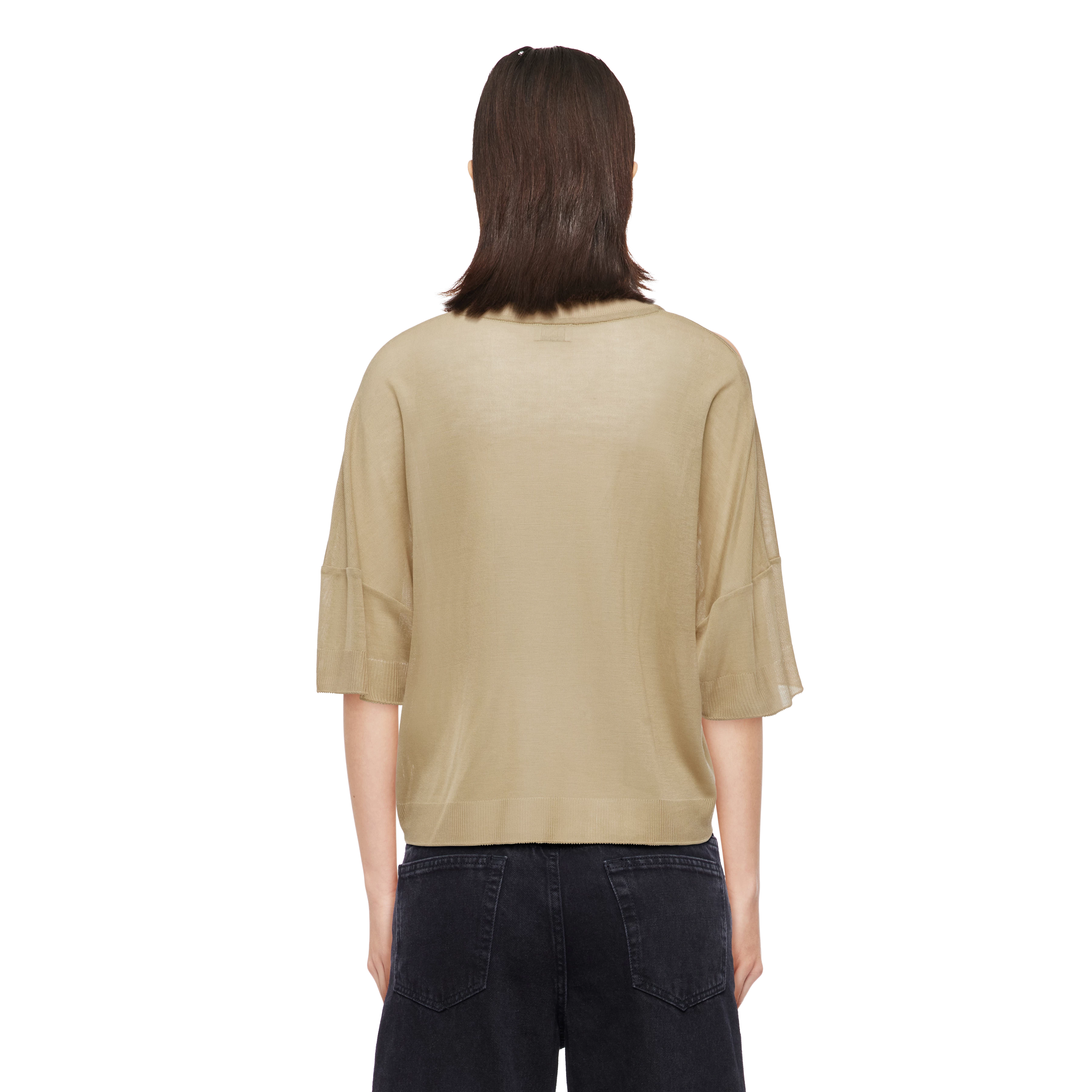 KUSIA - Verkürztes T-Shirt in transparentem Lyocell - Damen - braun - Rückansicht