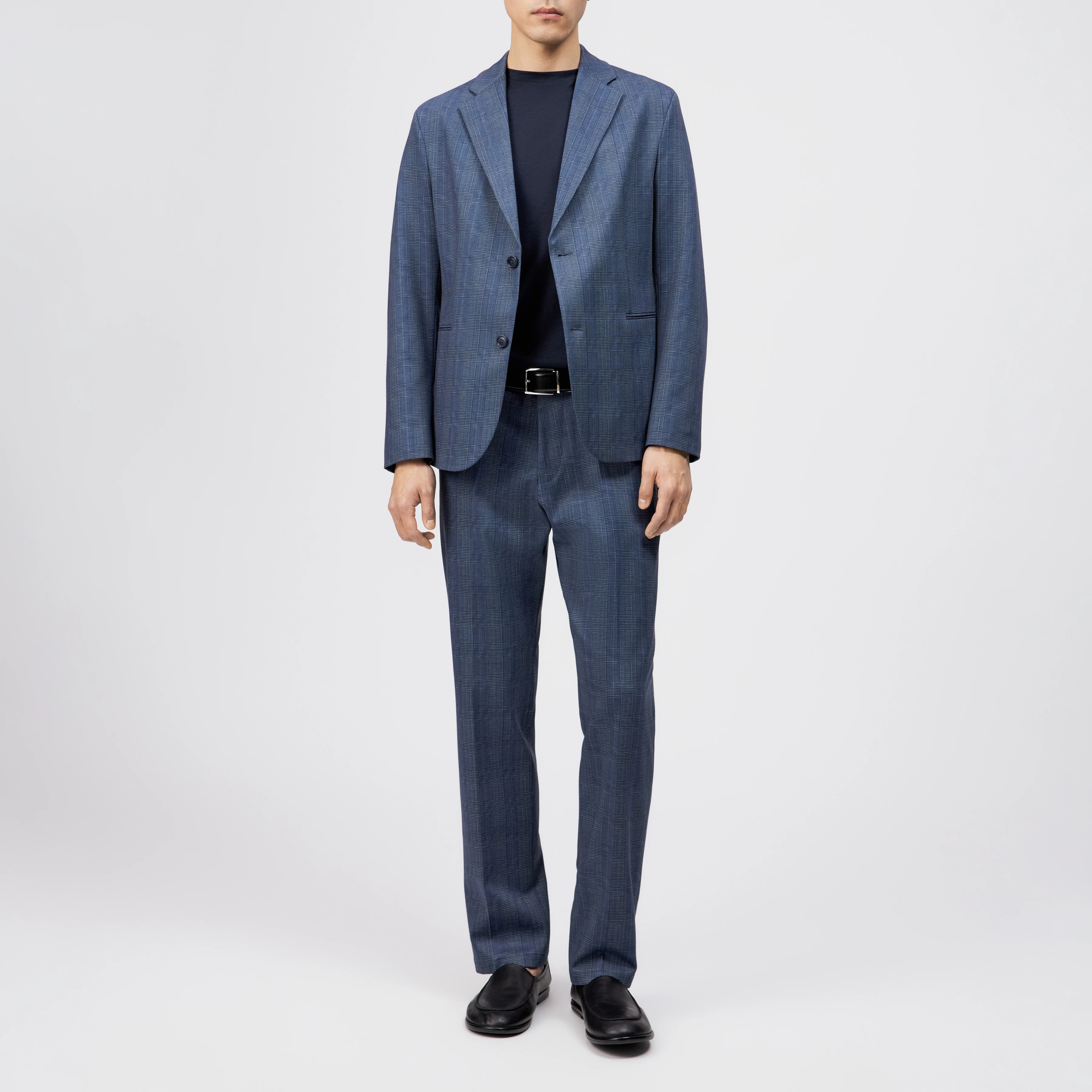 AJEND_RGLR - Op maat gemaakte geruite jersey broek - heren - blauw - Ganzkörper-Frontansicht