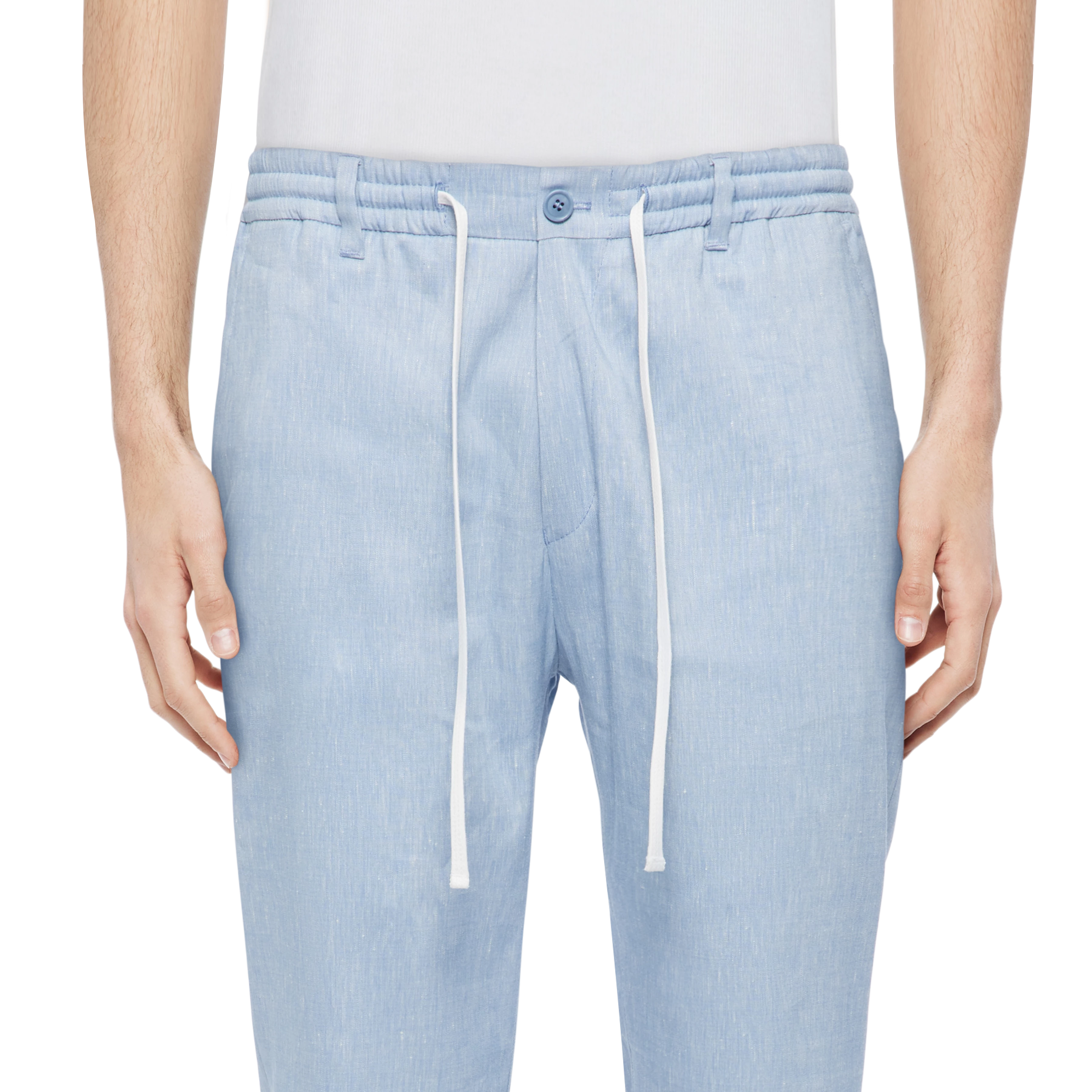 DEGER - Joggingbroek met koord in linnenmix - heren - blauw - Detailansicht am Model