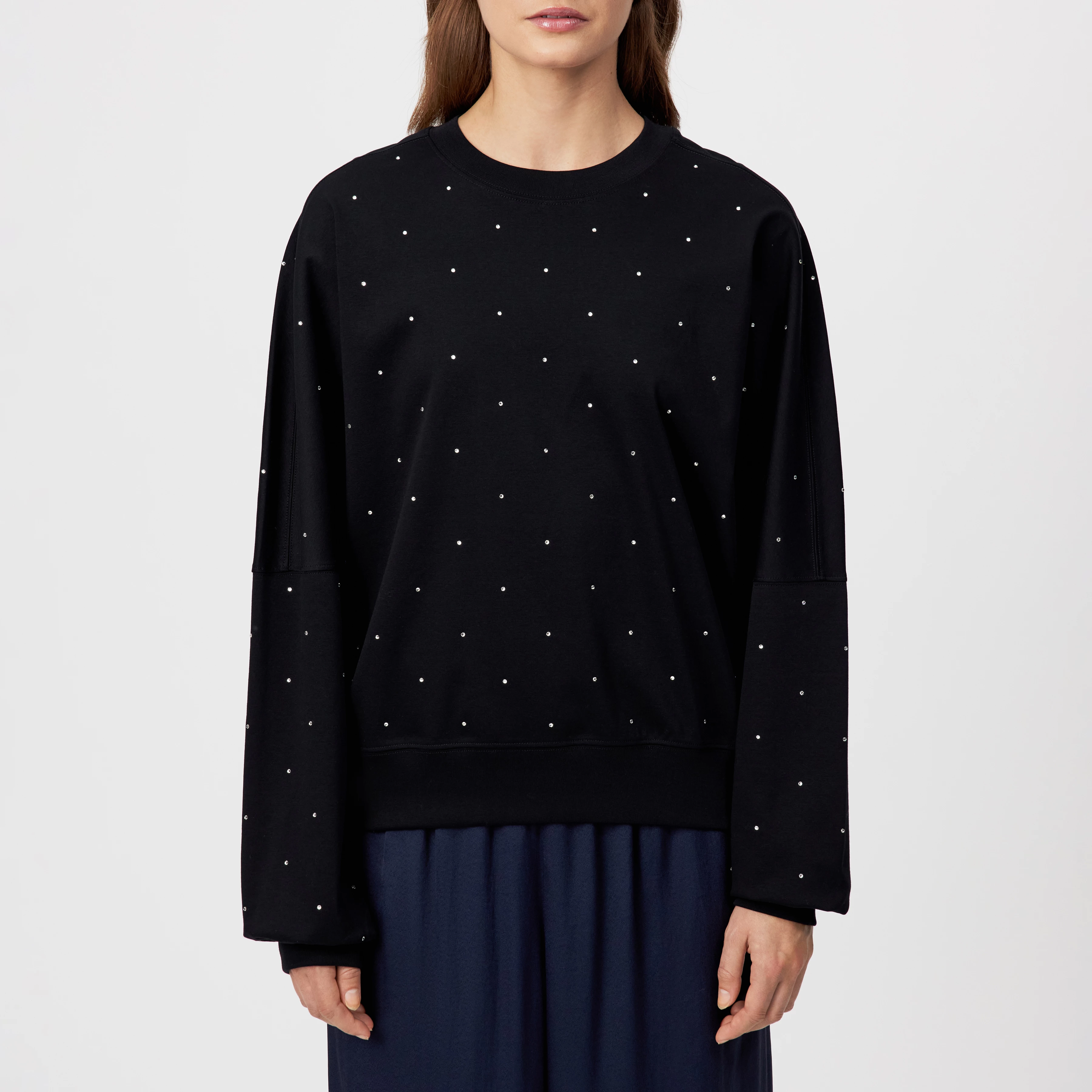 ASTARIA_P2 - Sweatshirt mit Swarovski®-Kristallen in mercerisierter Baumwolle - Damen - schwarz - Frontansicht