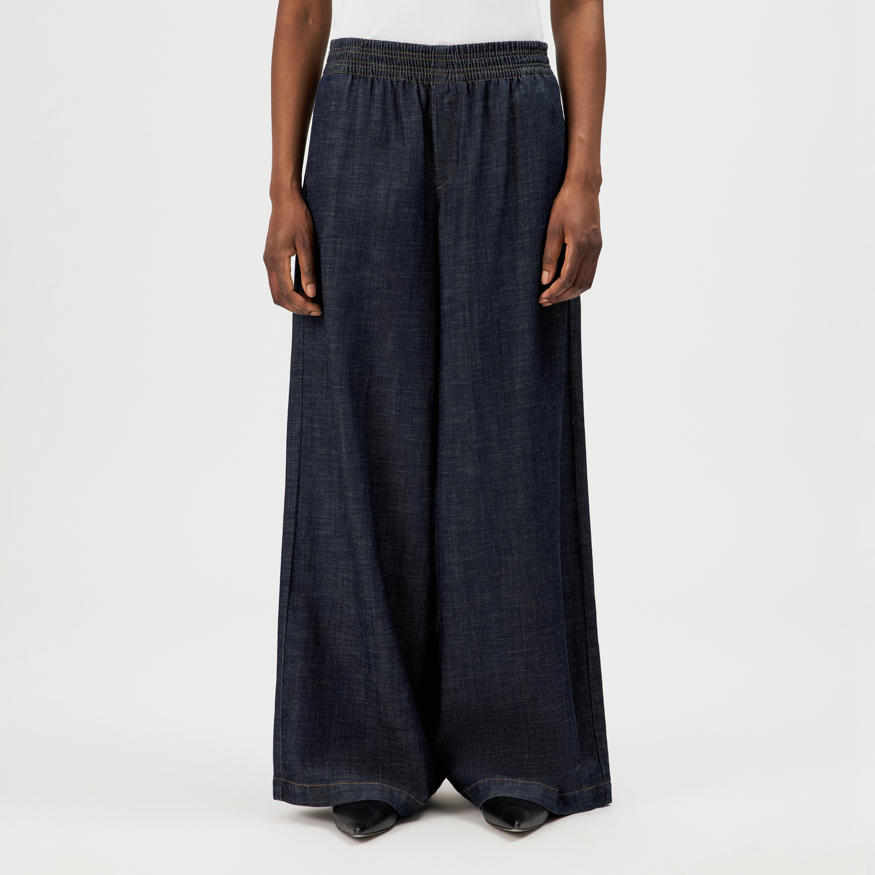 CEILING - Wide-leg trousers in linen-blend denim - women - blue - Frontansicht