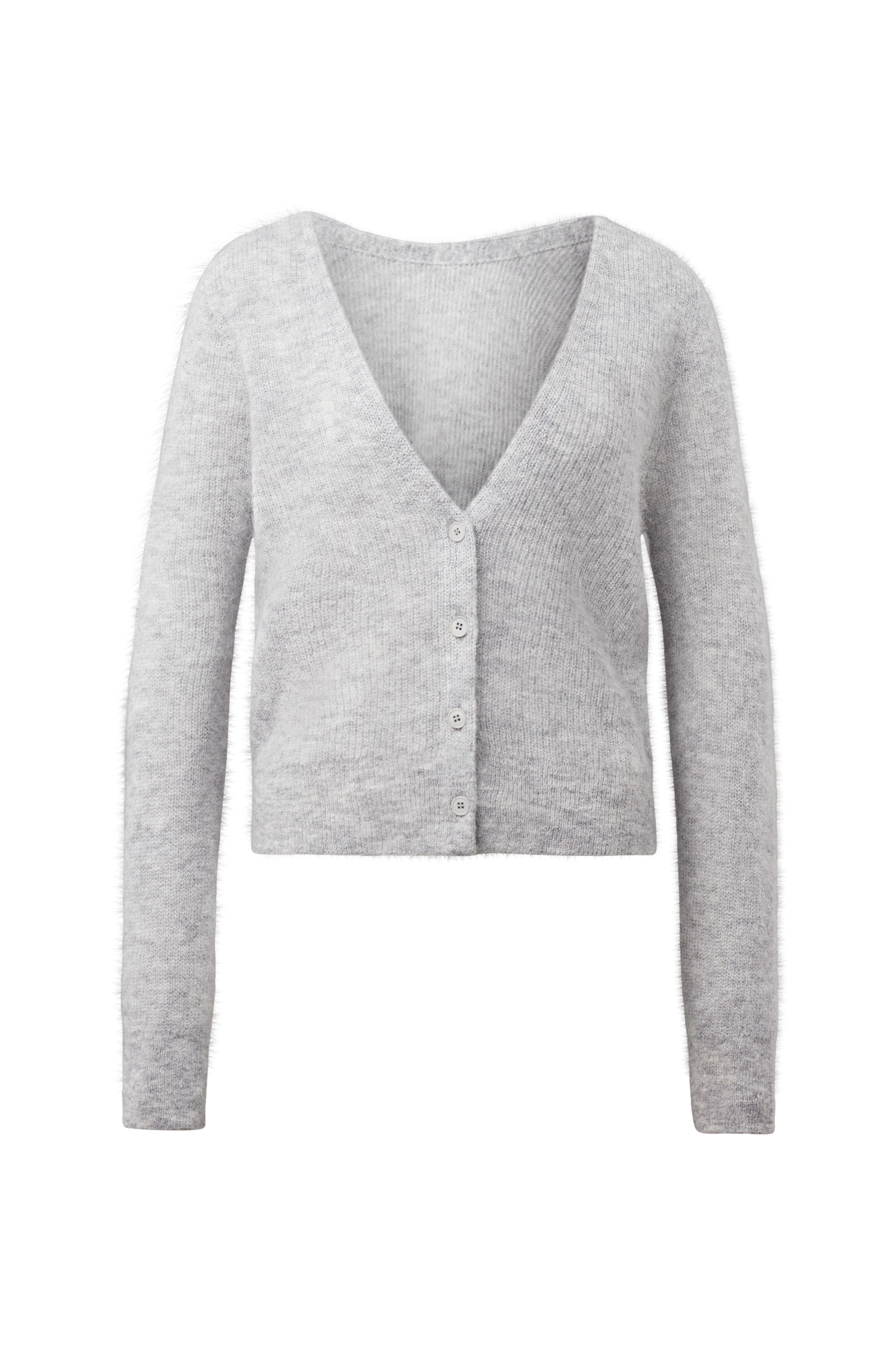 GERTIJA - Strickjacke in luxuriösem Suri Alpaka-Mix - Damen - grau - Freisteller Frontansicht