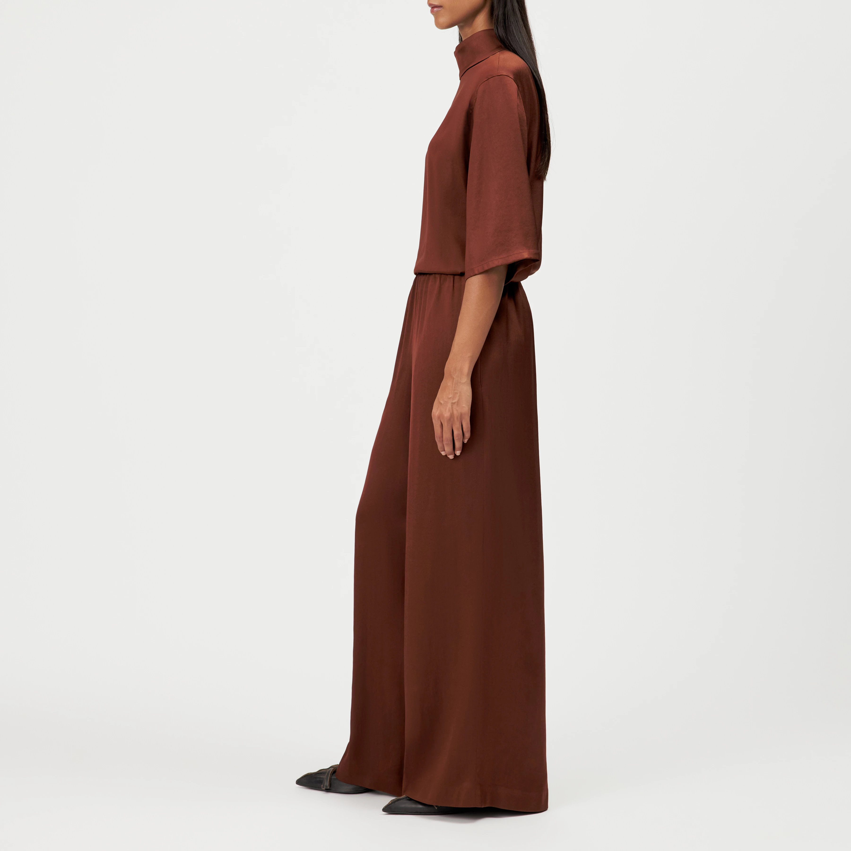 TWEEZER - Wide trousers in satin - women - brown - Seitenansicht