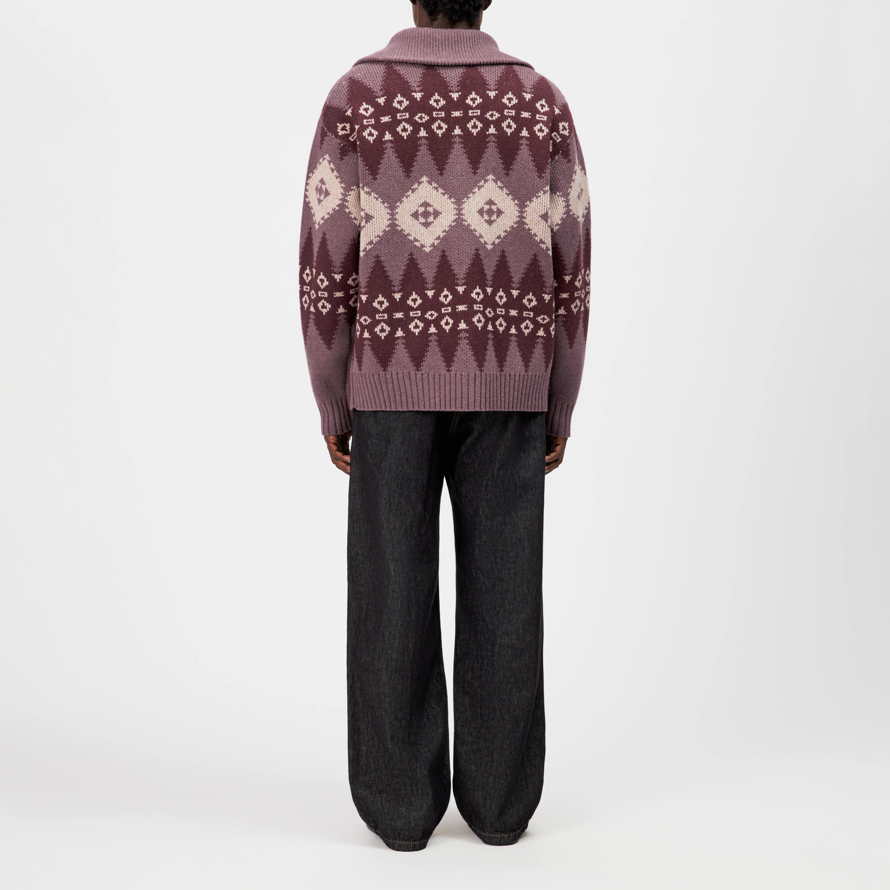 KYELL - Two-Way Zip Pullover in Jacquard Knit - men - red - Rückansicht