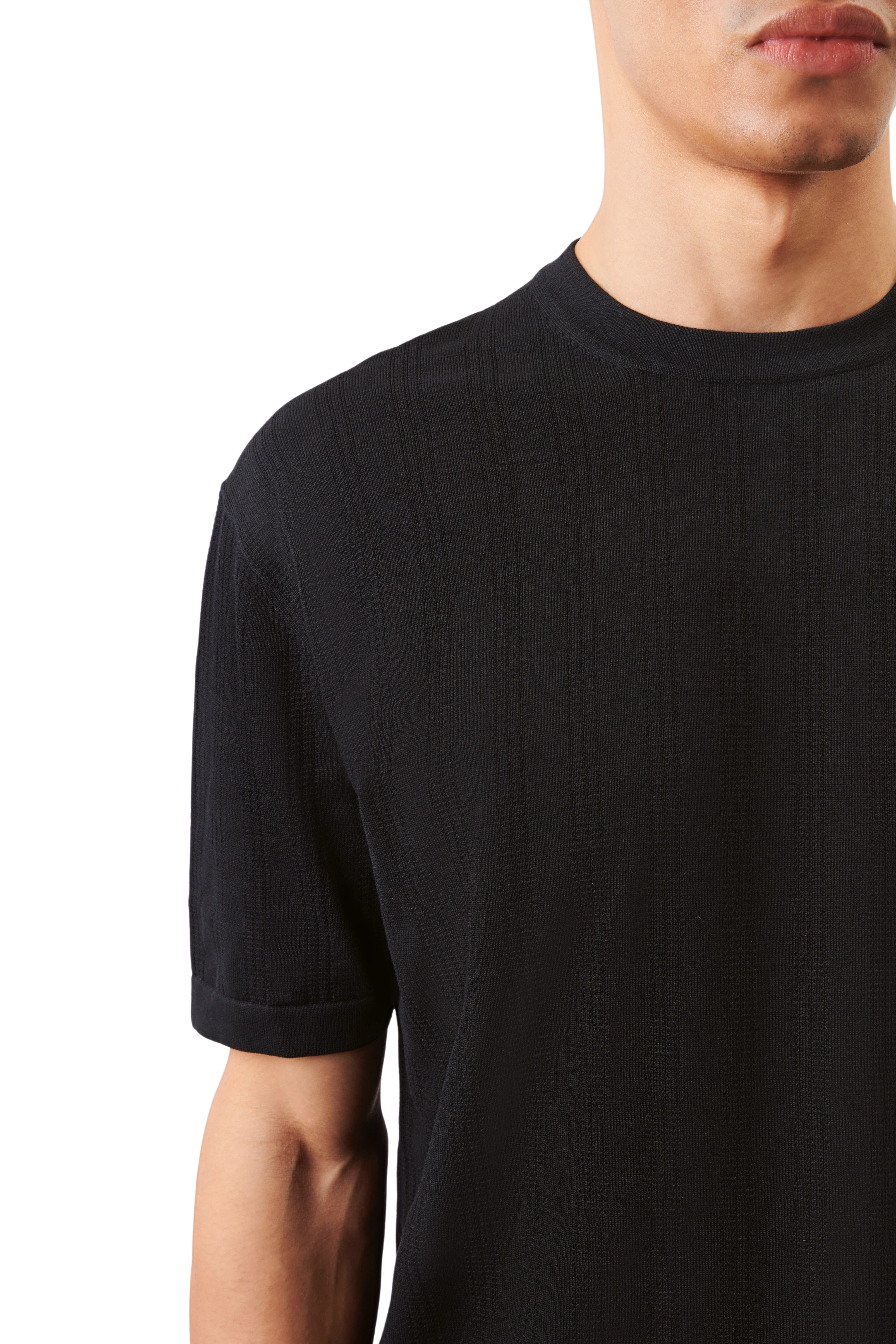 DERICO - Strick T-Shirt in reiner Baumwolle - Herren - schwarz - Seitenansicht