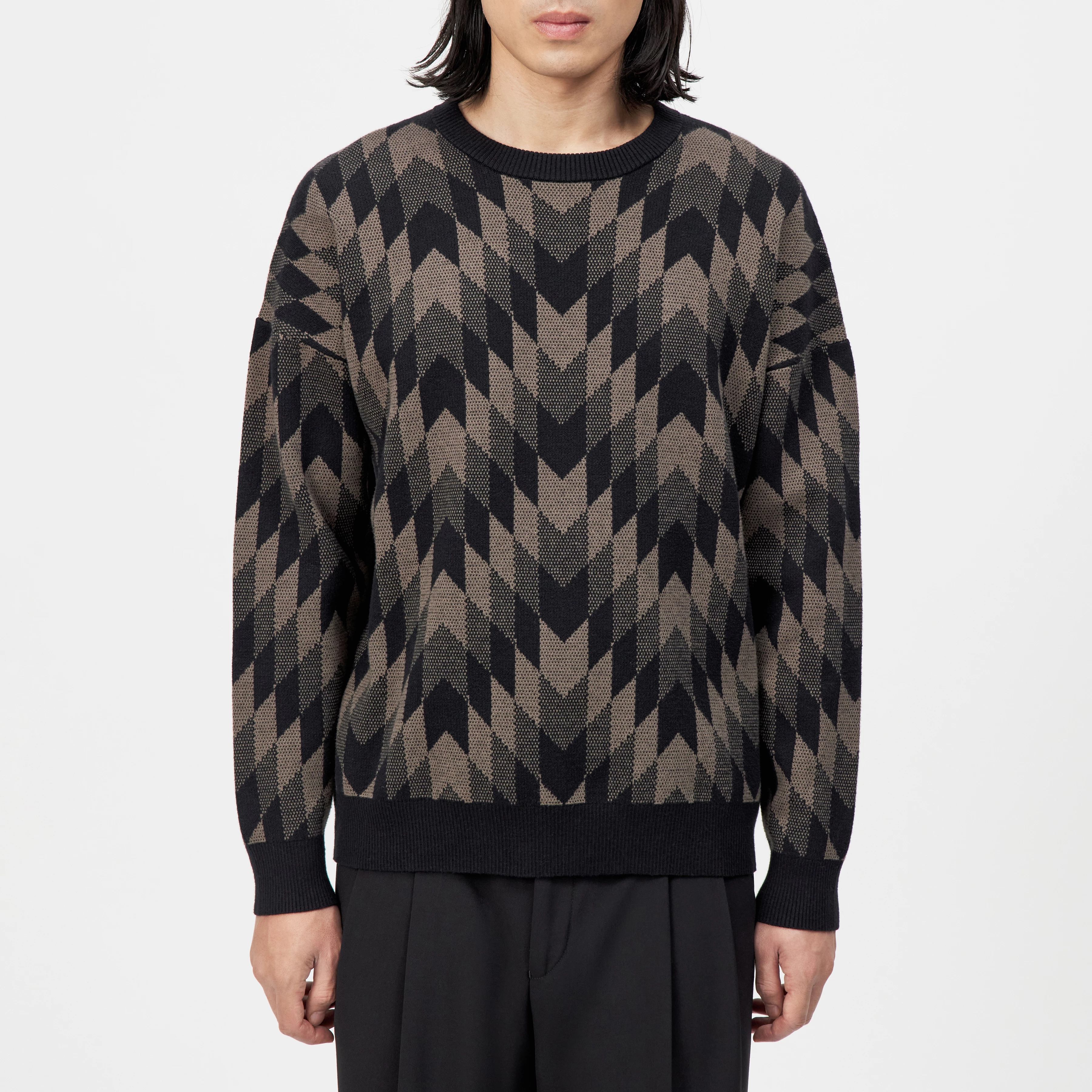 NEELIO - Pullover in Rautenjacquard - Herren - schwarz - Frontansicht