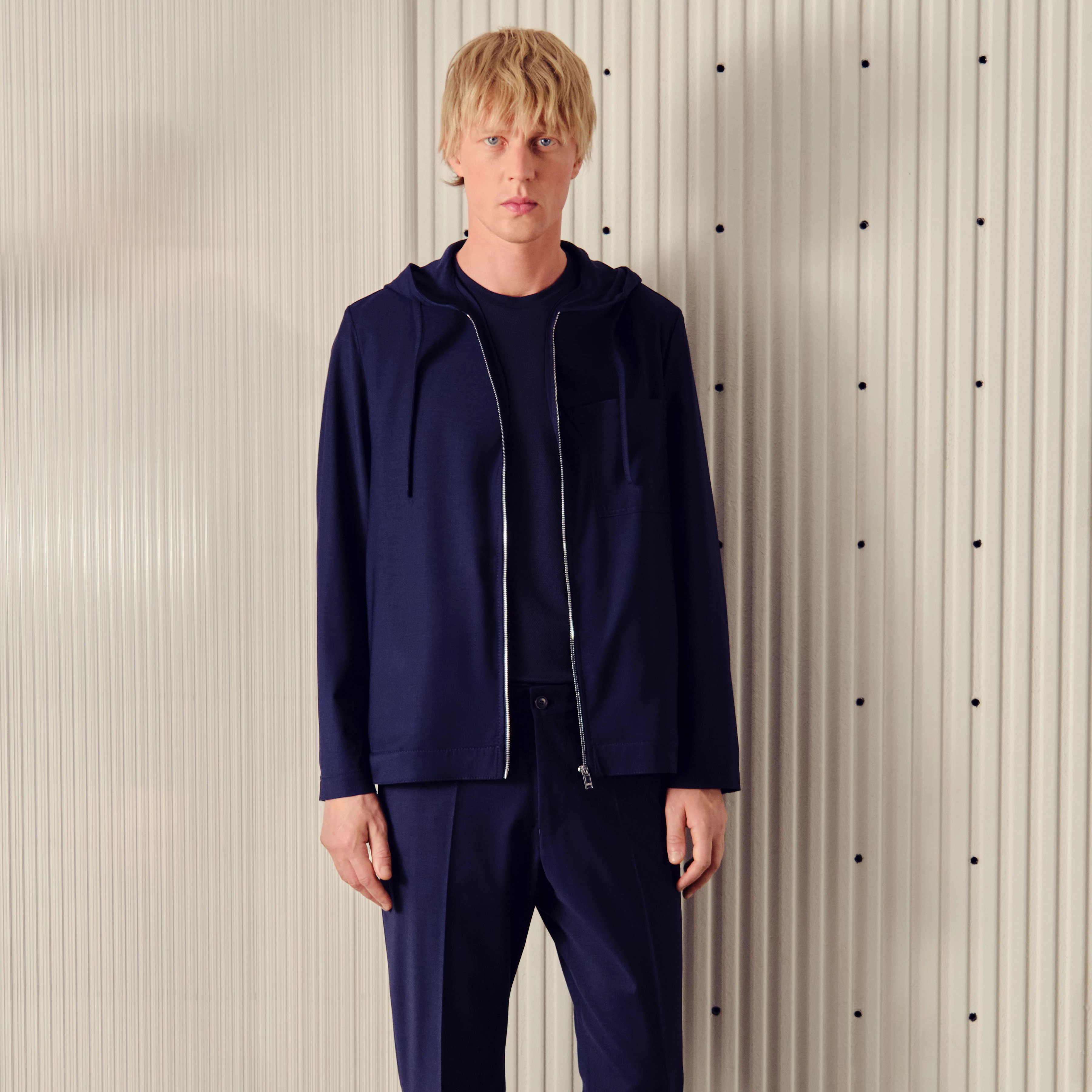 JENON - Zip hoodie jacket in performance wool blend - men - blue