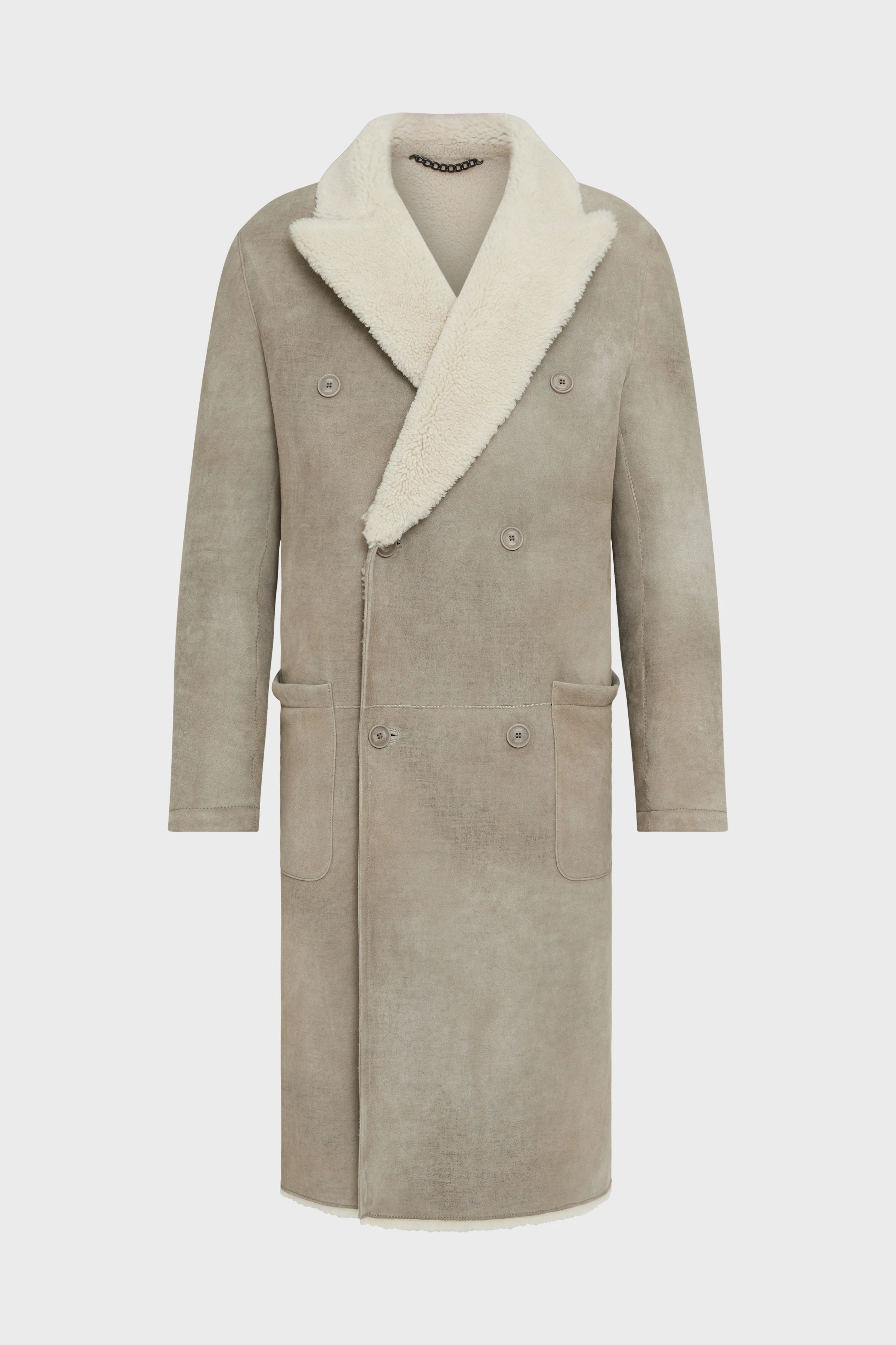 SKYE_L - Zweireihiger Reversmantel in Lammfell - Herren - grün - Freisteller Frontansicht