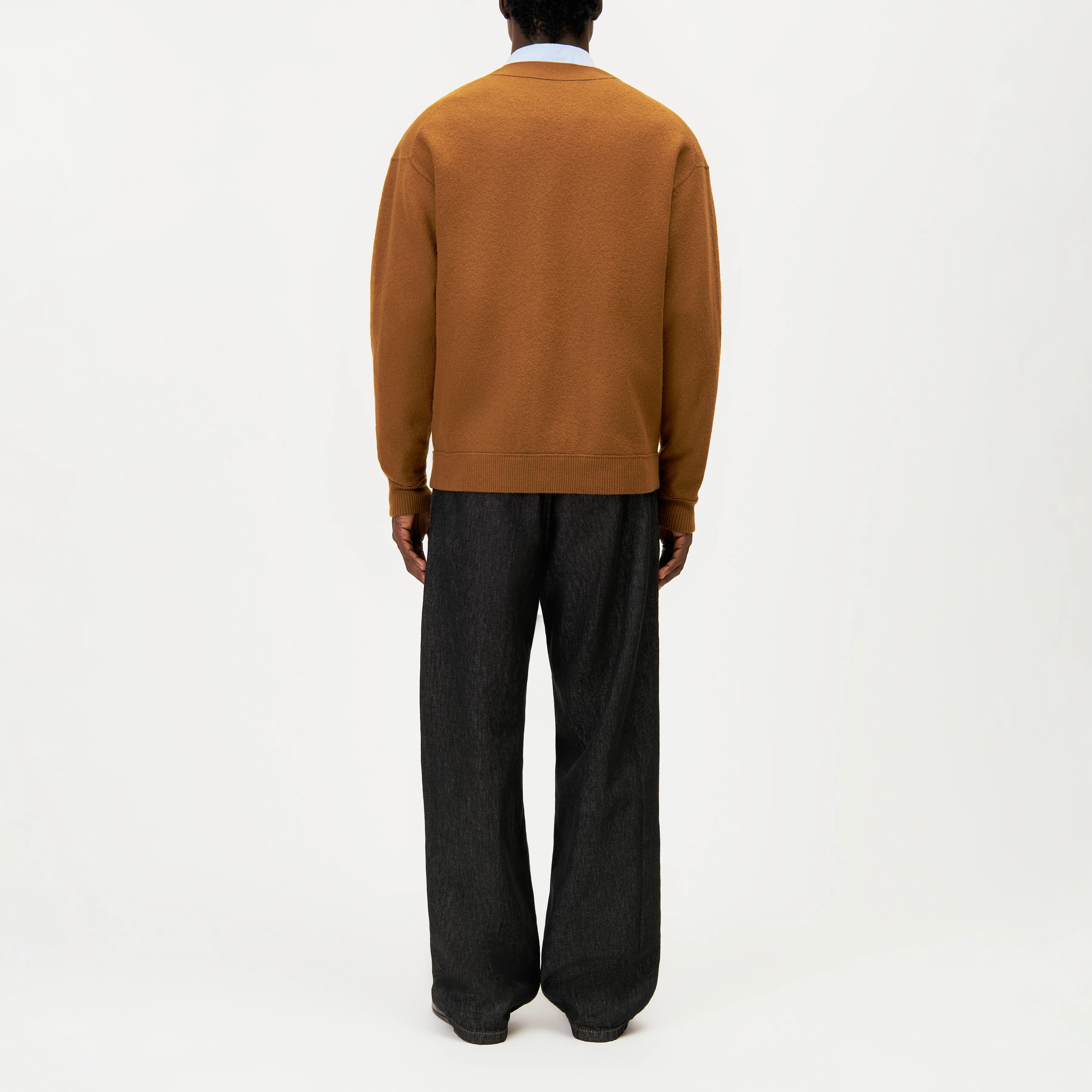 THEELO - Pure wool V-neck cardigan - men - brown - Rückansicht