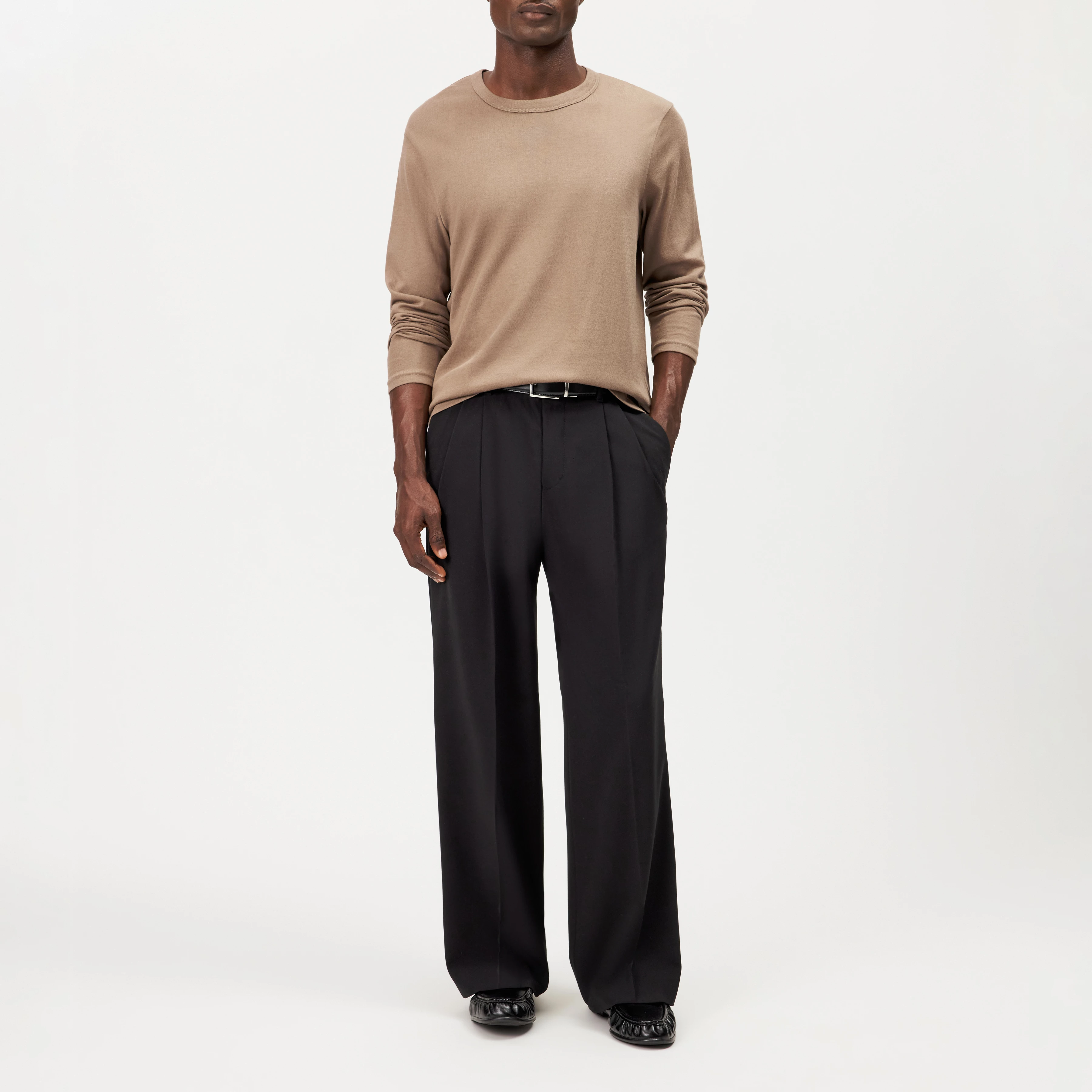 JULIENO_LS - Slim Fit Longsleeve in reiner Baumwolle - Herren - braun - Ganzkörper-Frontansicht