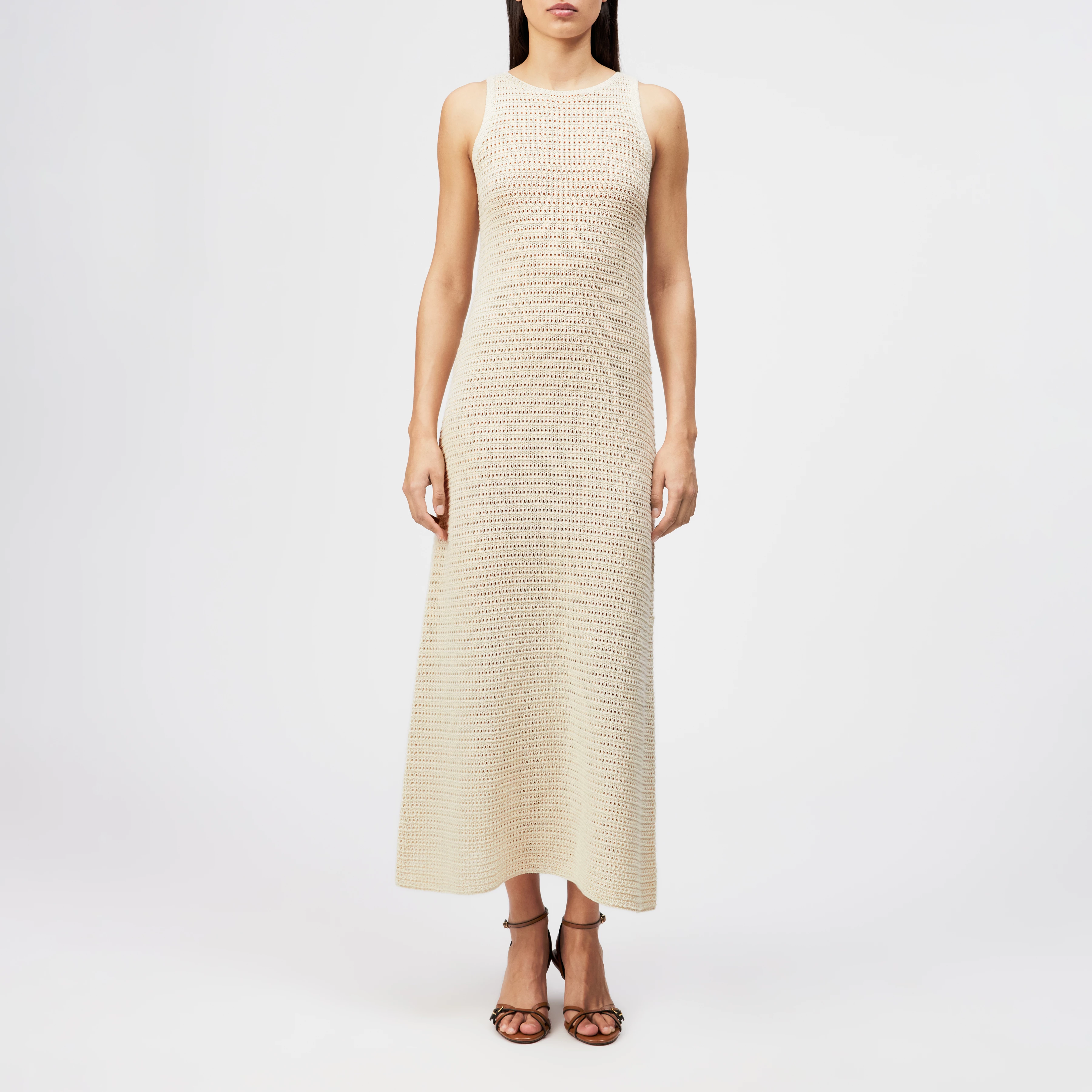 IKIS - Sleeveless maxi dress, chunky knit, dry touch - women - off white - Frontansicht