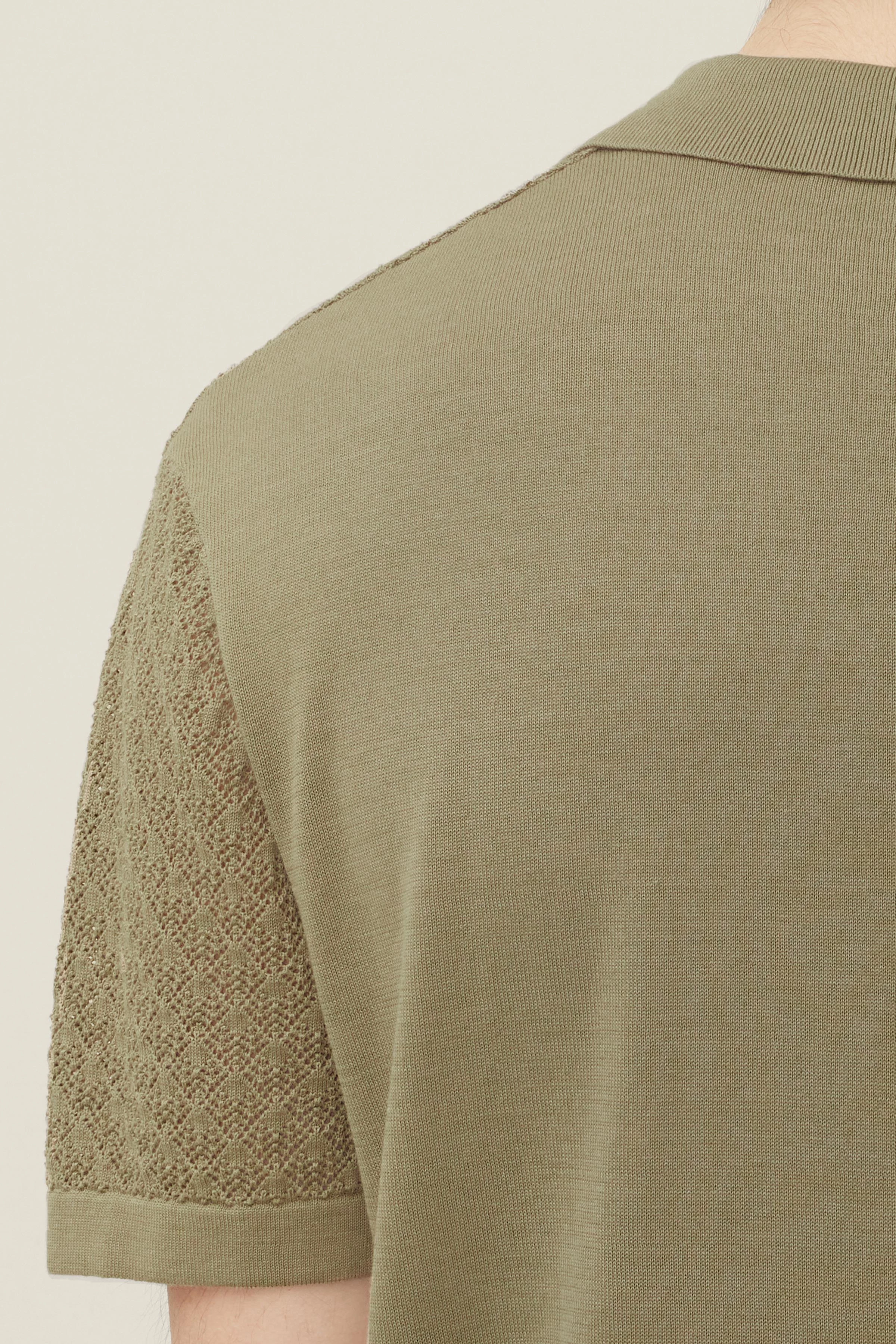 RAY - Knitted shirt with Cuban collar - men - green - Seitenansicht