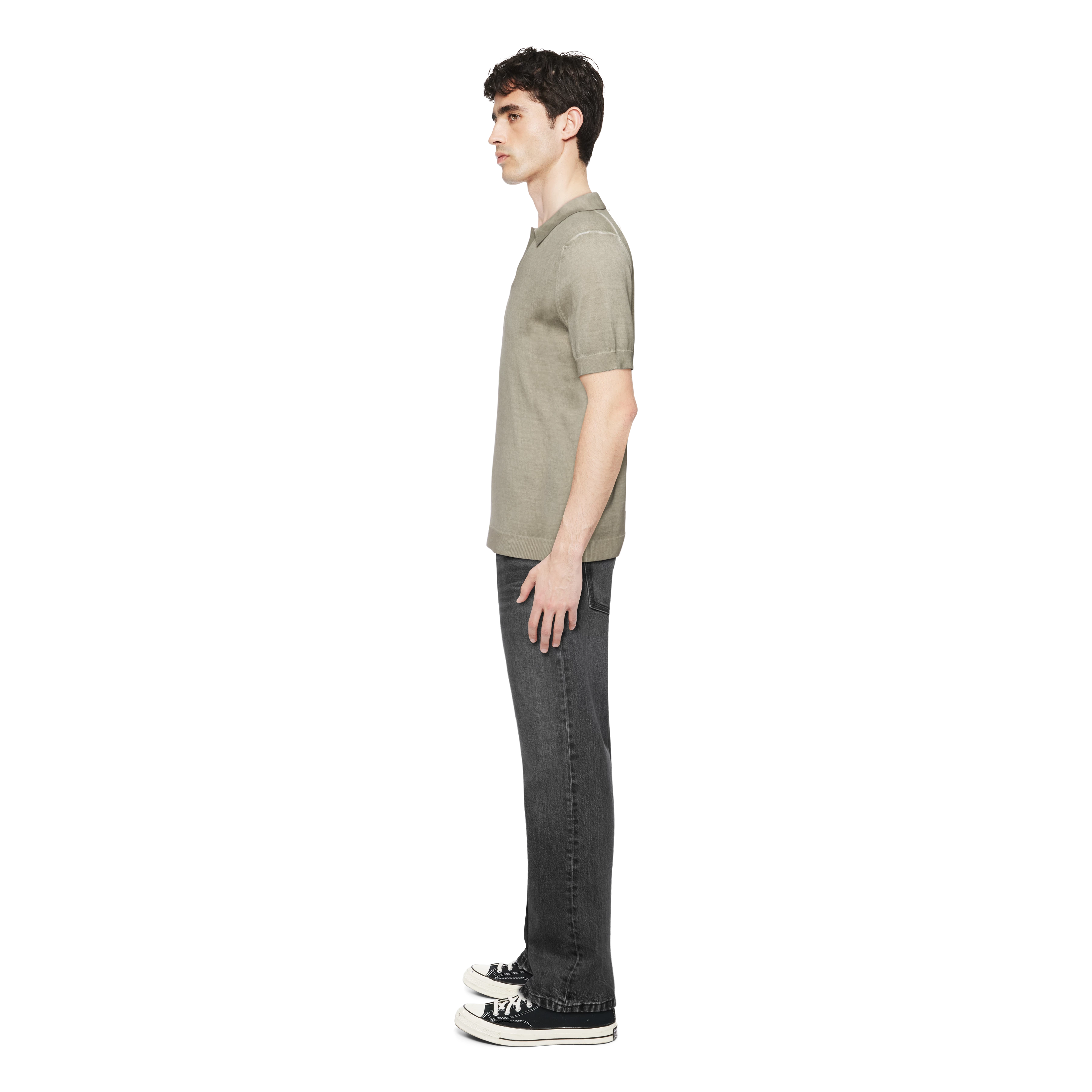 BRAIAN - Gebreide polo in Supima katoen - heren - bruin - Seitenansicht