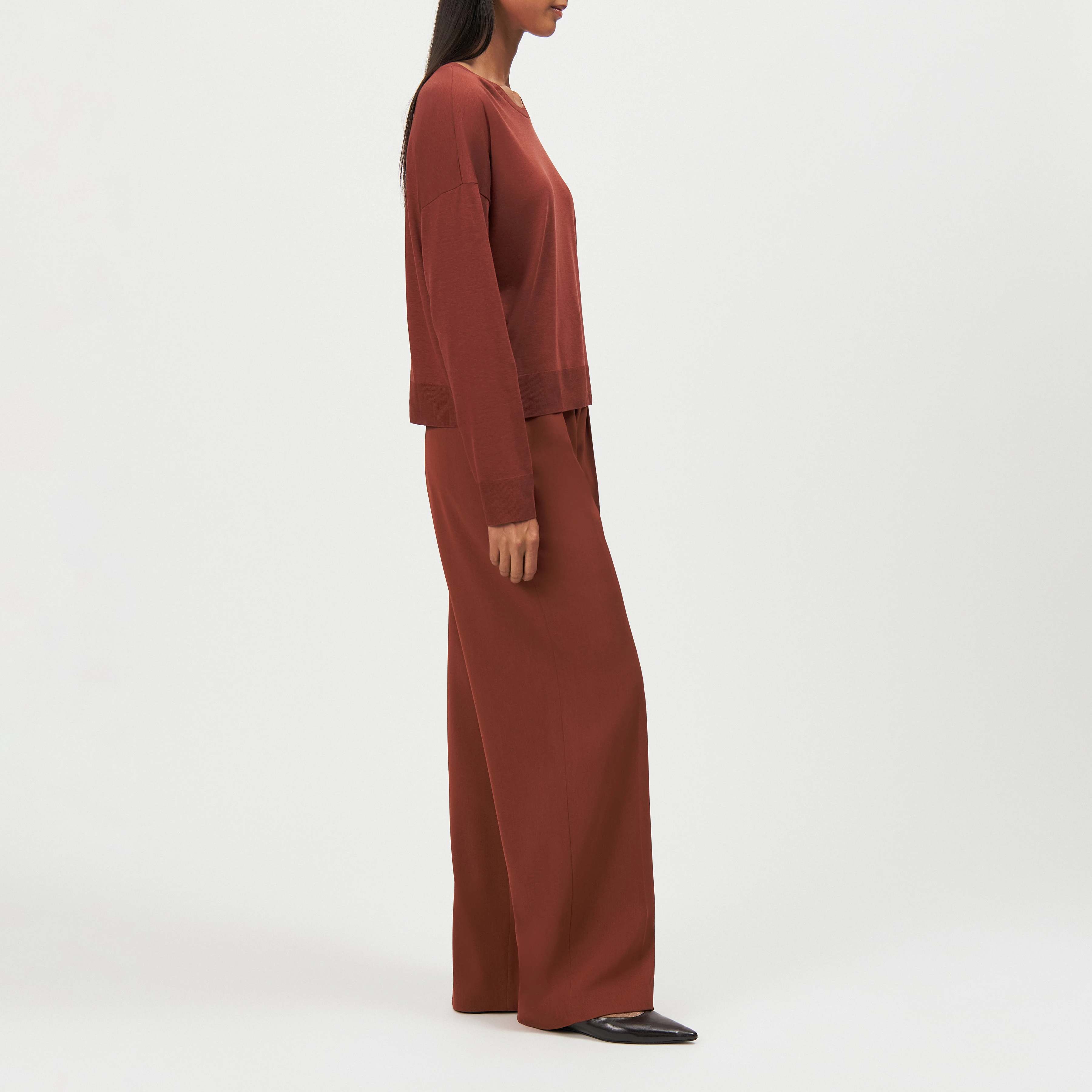 CESIDIE - Long-sleeve crew neck in jersey blend - women - red - Seitenansicht
