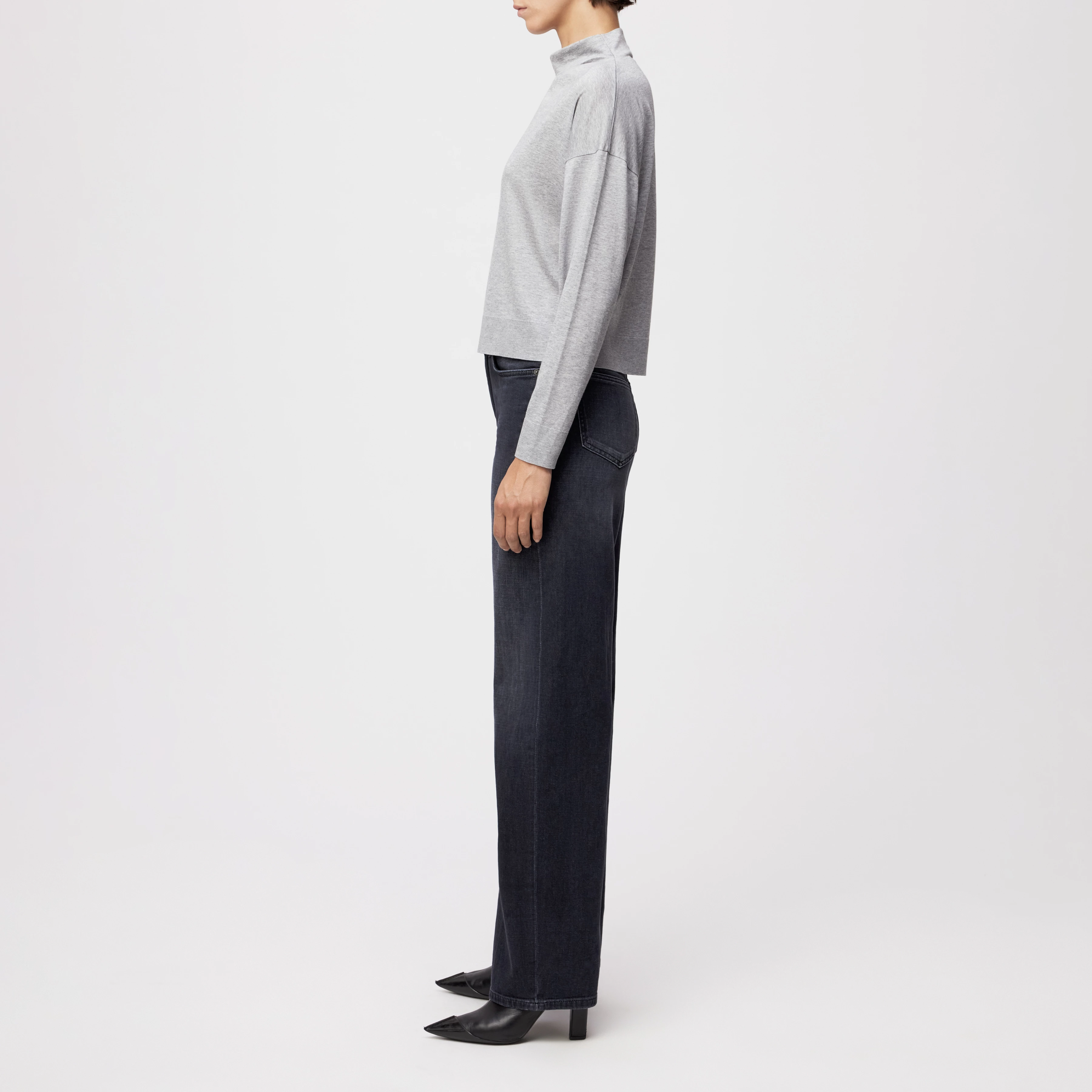 KORINA - Batwing long-sleeved top in lyocell-cotton blend - women - grey - Seitenansicht