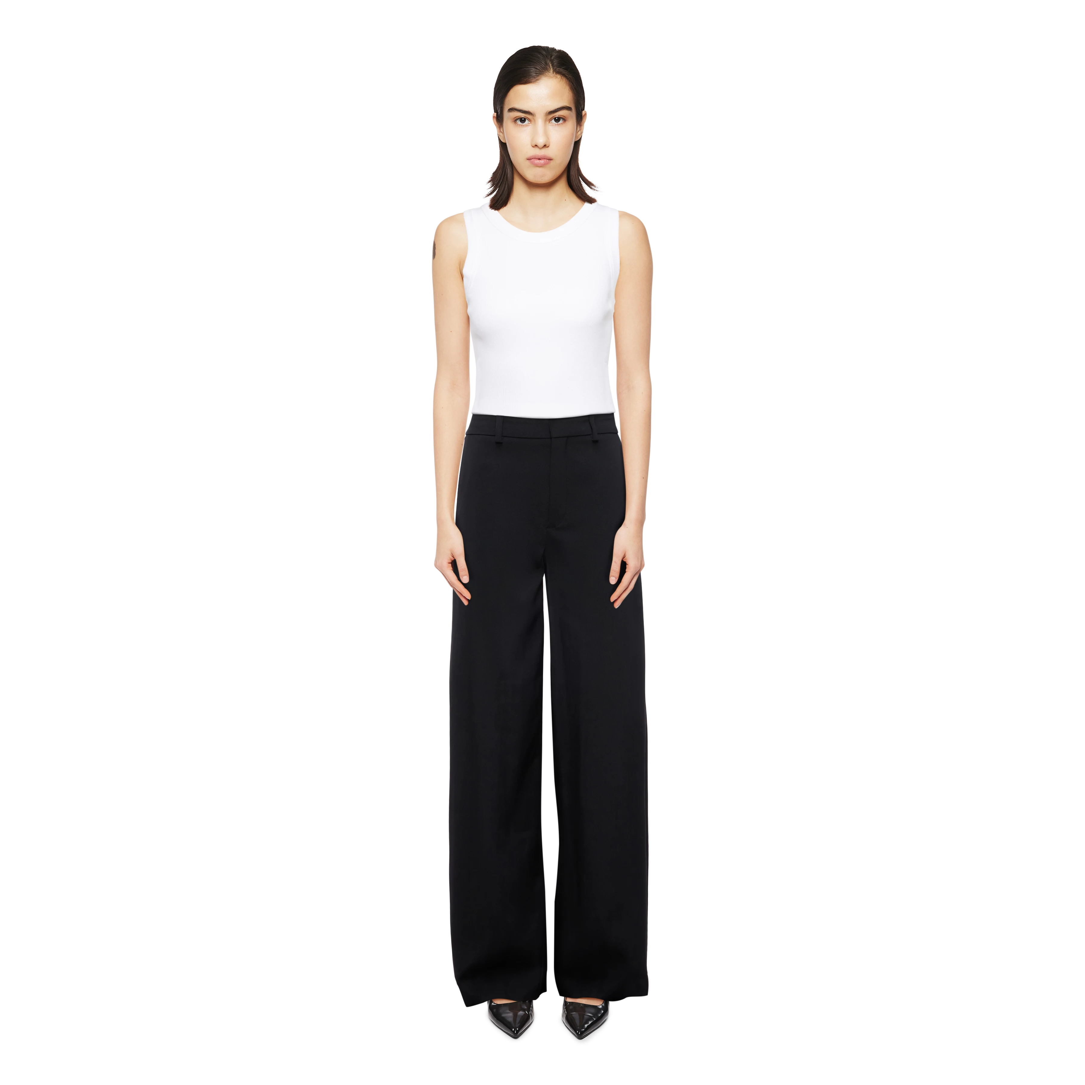 DESK - Hose mit Barrel-Leg in Techno-Twill - Damen - schwarz - Ganzkörper-Frontansicht