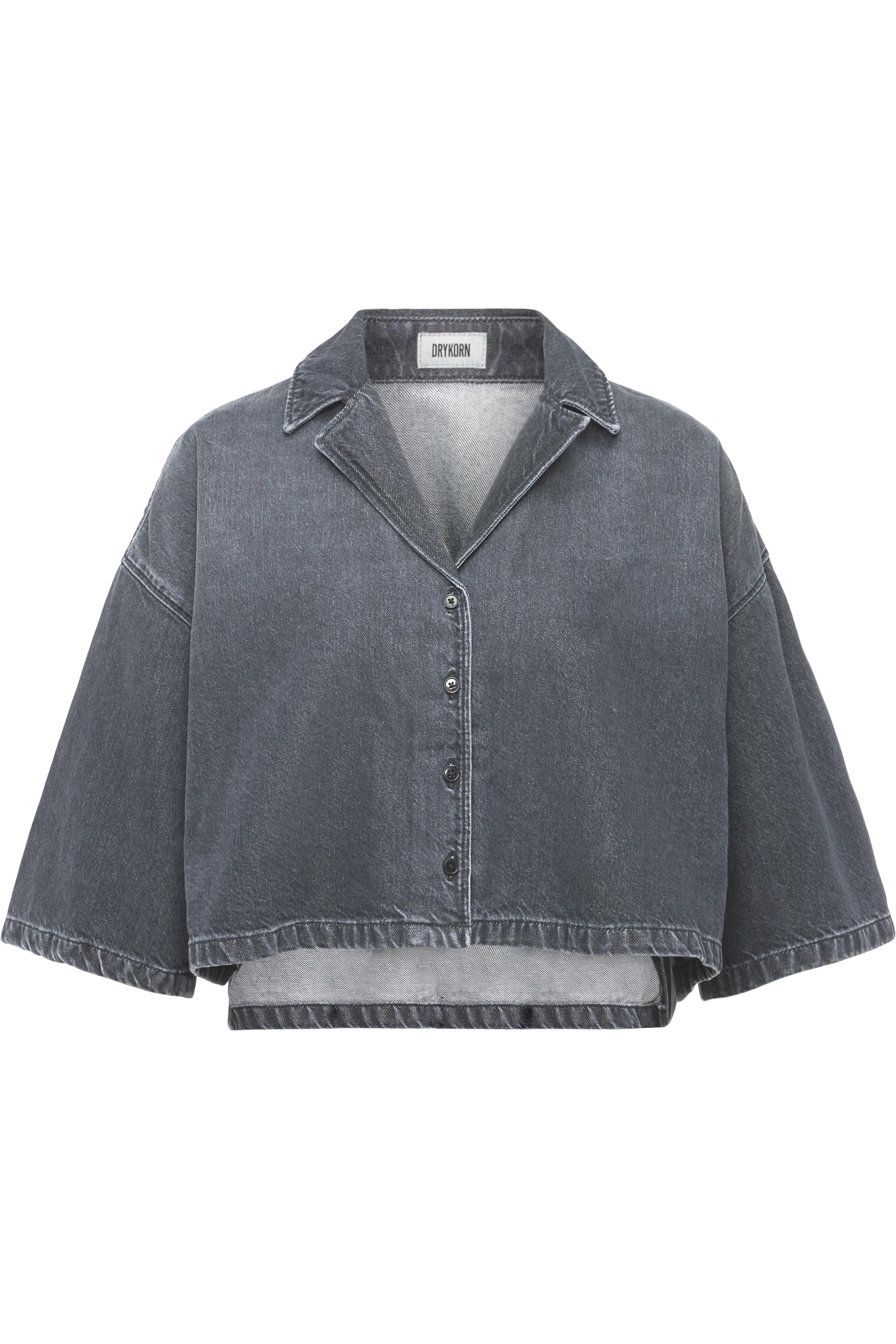 EMBUNA - Verkürzte Hemdbluse in Grey Denim - Damen - schwarz - Freisteller Frontansicht