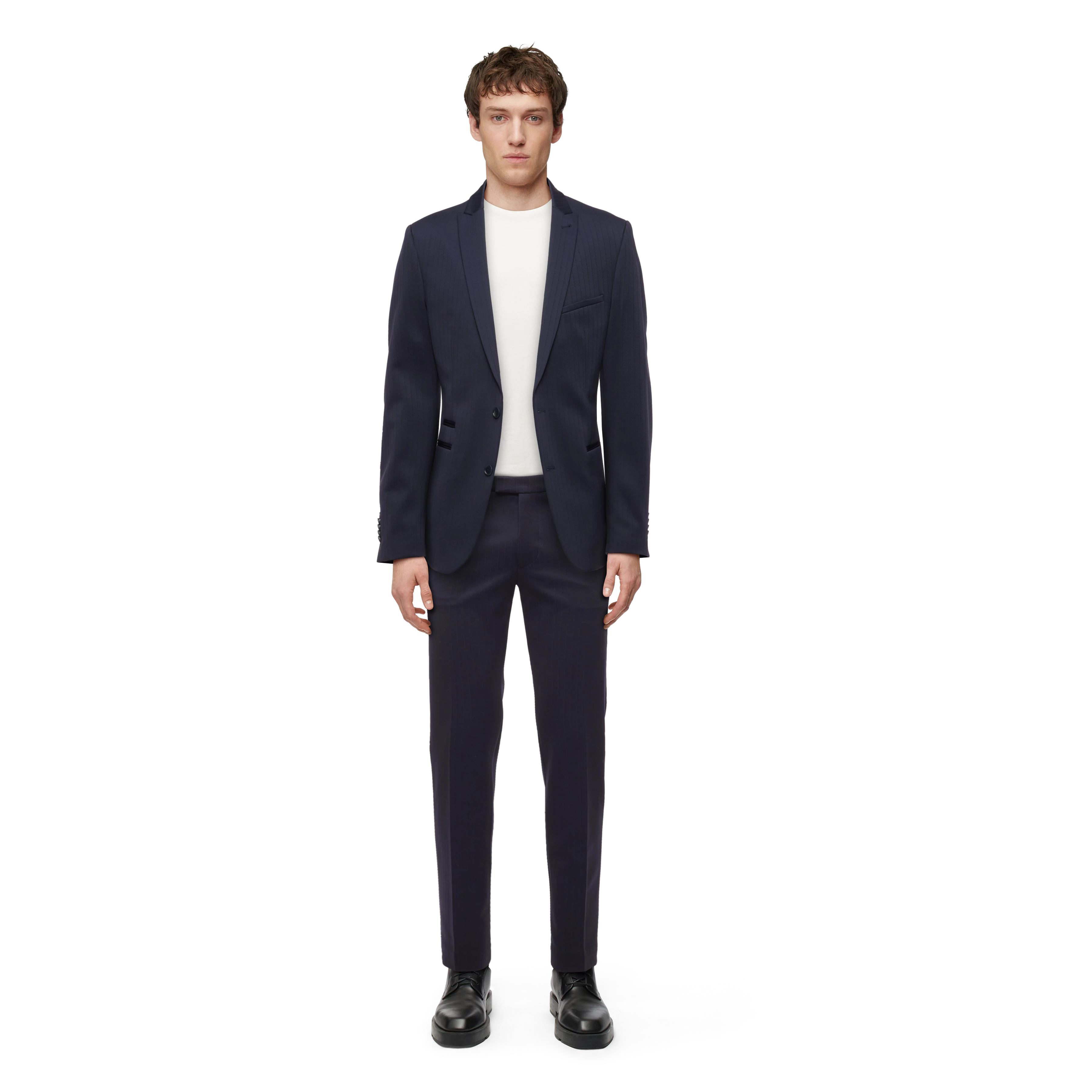 P-IRVING - Skinny fit suit in striped jersey - men - blue - Ganzkörper-Frontansicht