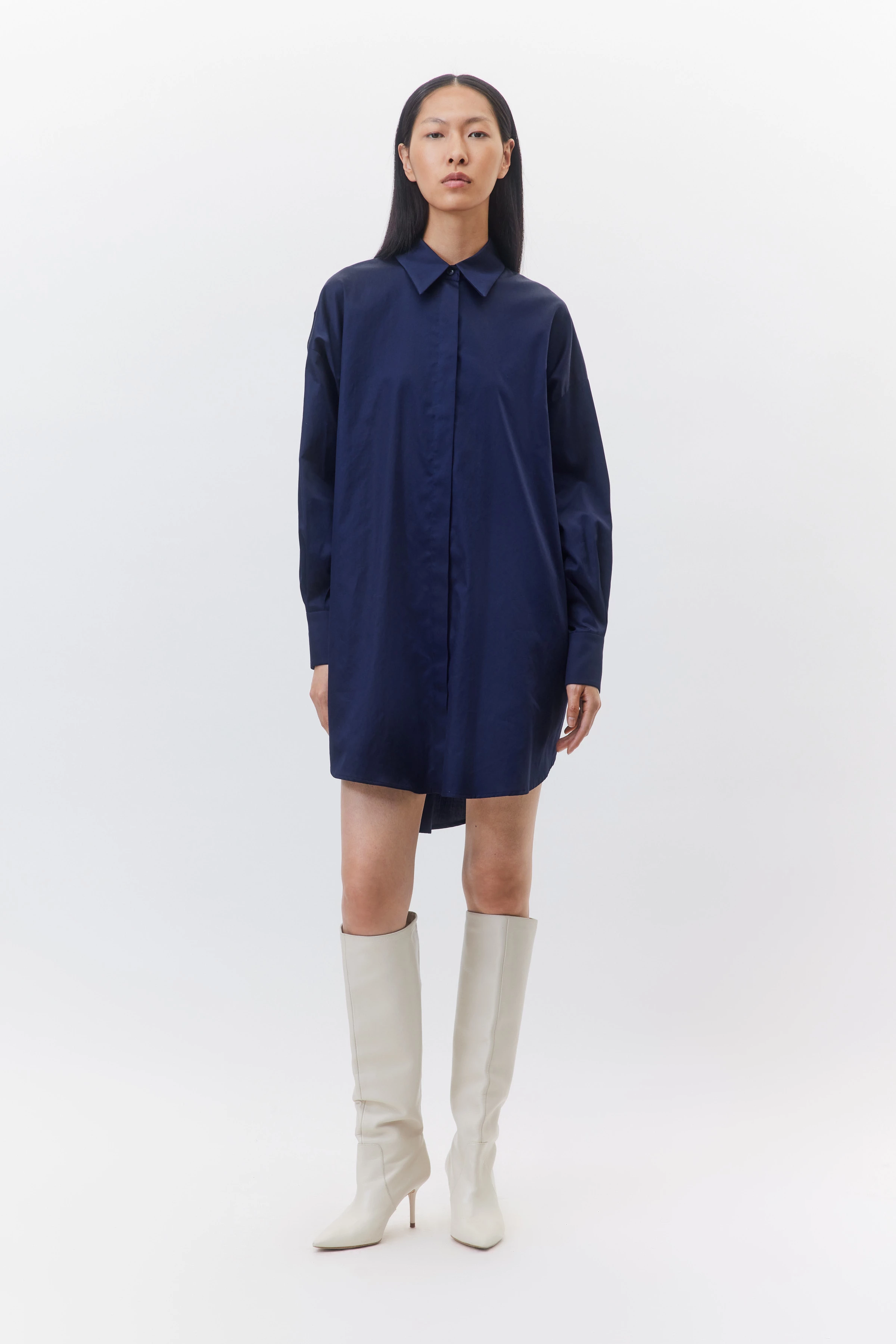 CEARA - blouse in flowing cotton satin - women - blue - Ganzkörper-Frontansicht