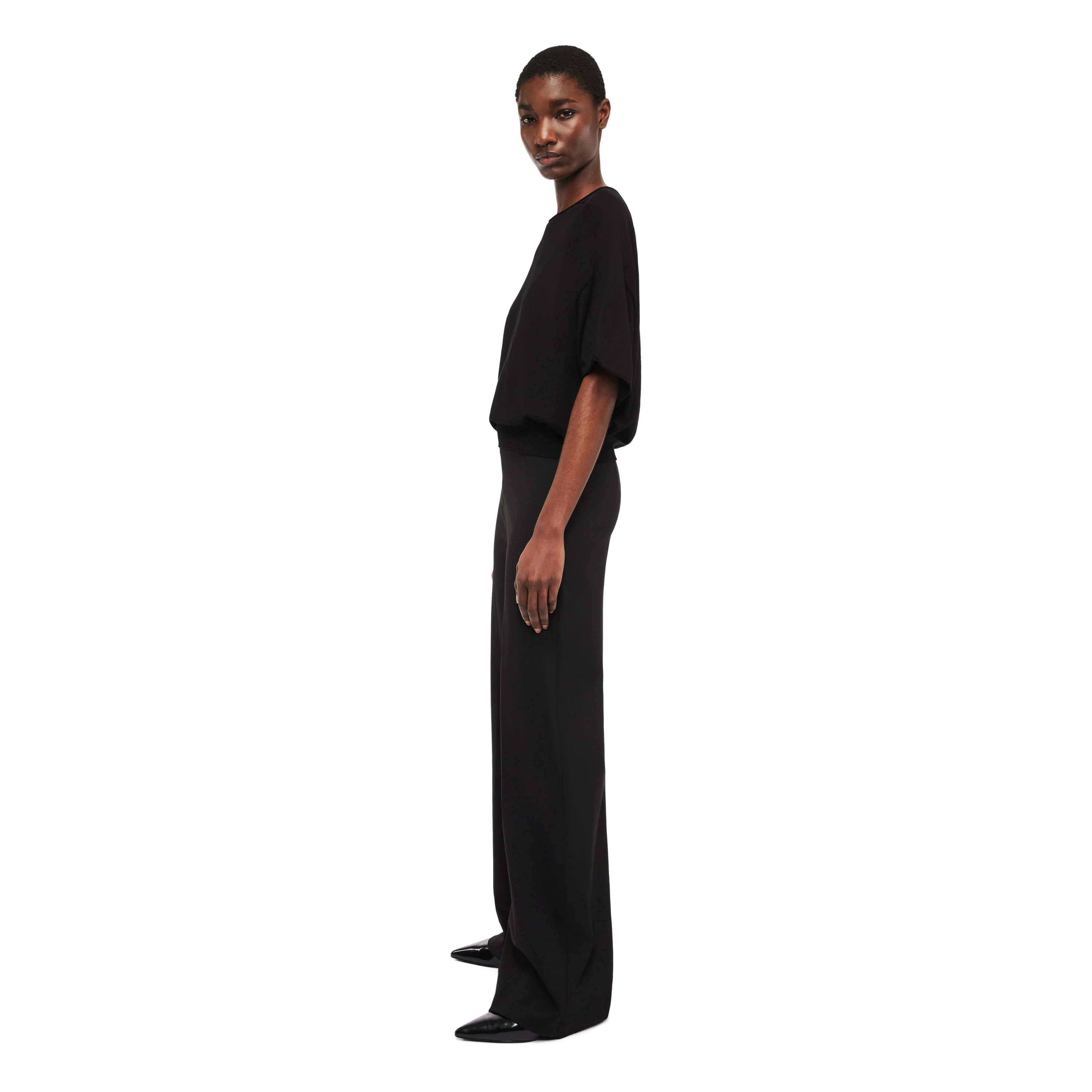 DILARY - Casual knitted T-shirt in cotton crêpe - women - black - Seitenansicht