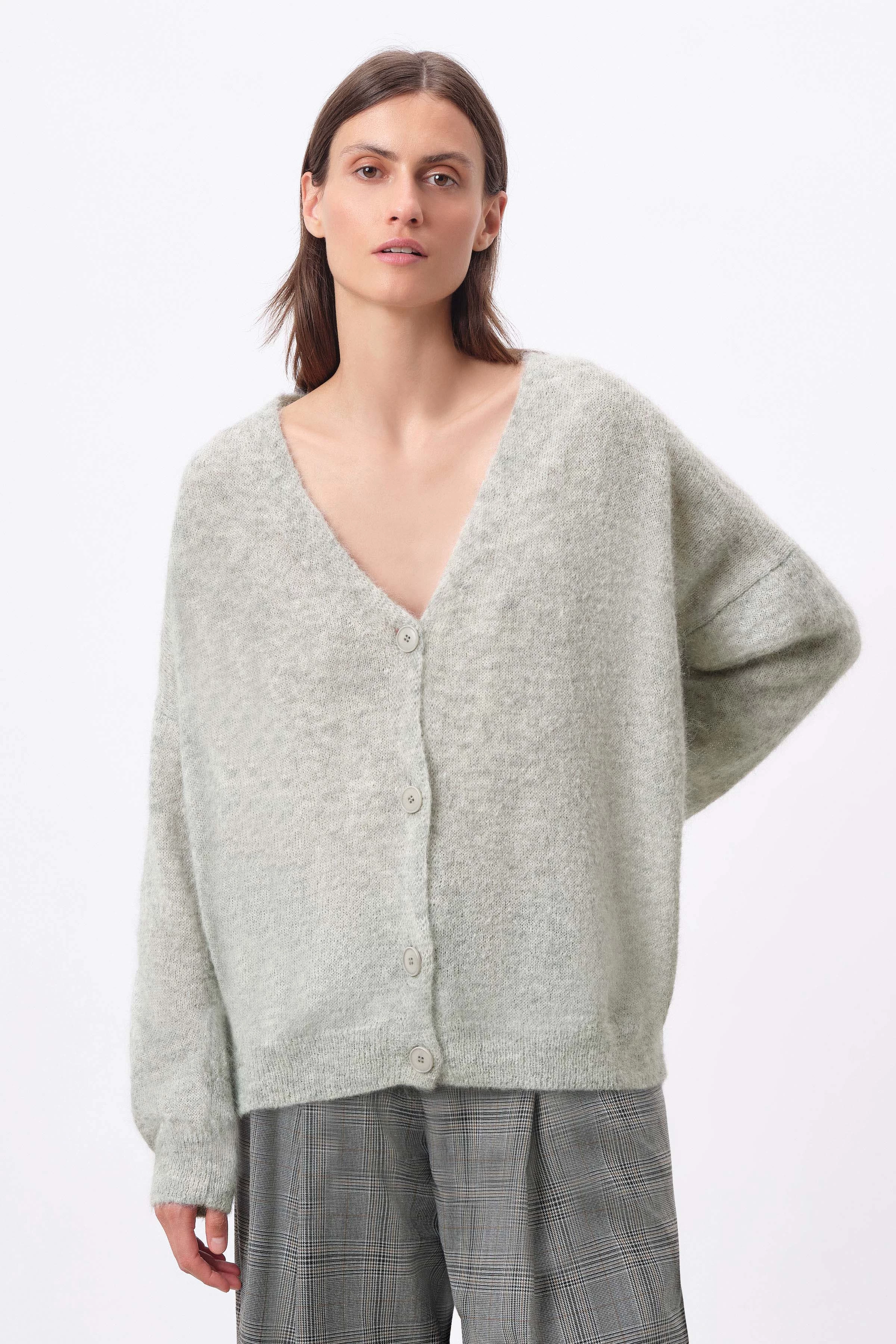 TYLLA - Lange Strickjacke in luxuriösem Suri Baby-Alpaka Mix - Damen - grau - Frontansicht