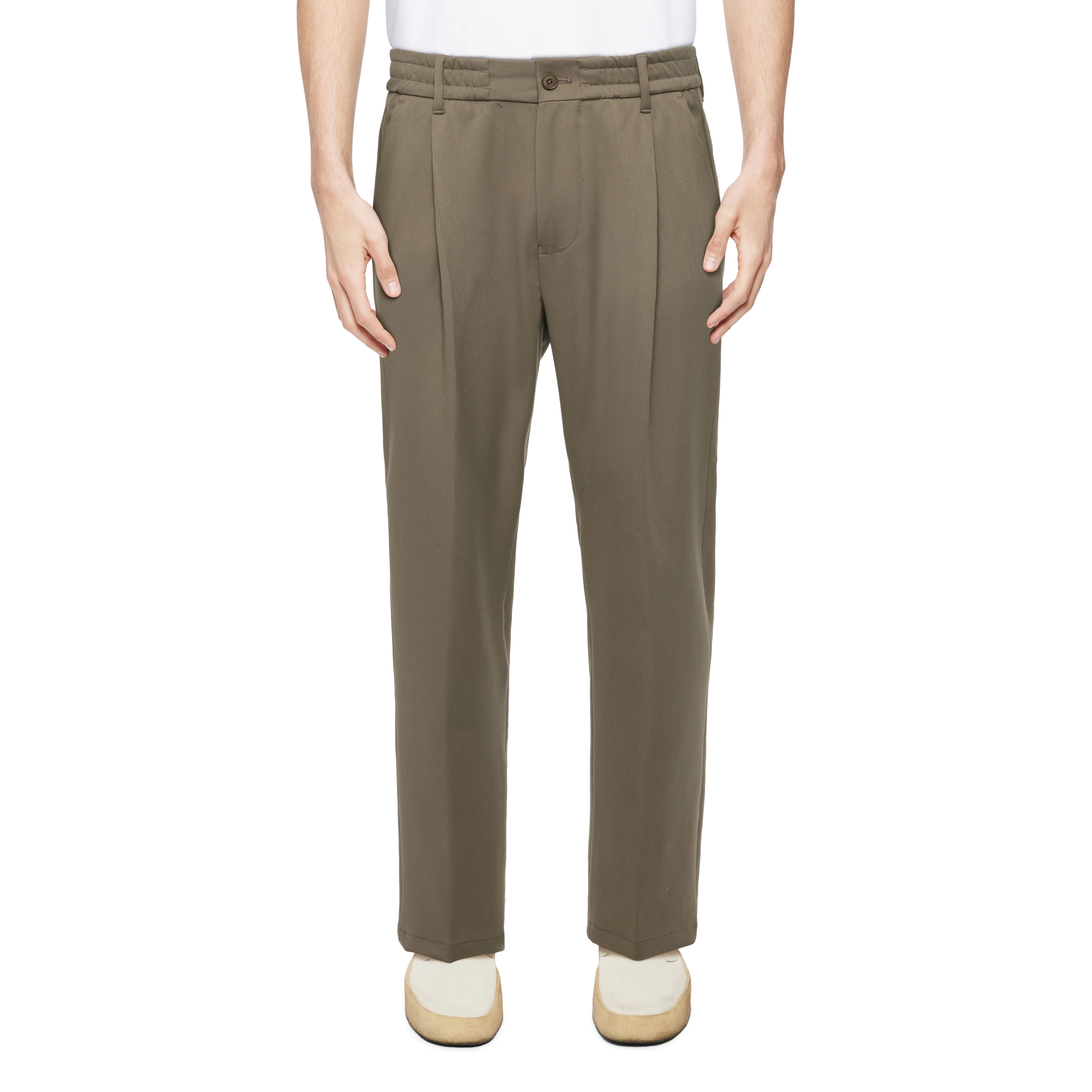 CHASY_RGLR - Casual trousers with pleats in heavy satin - men - green - Frontansicht