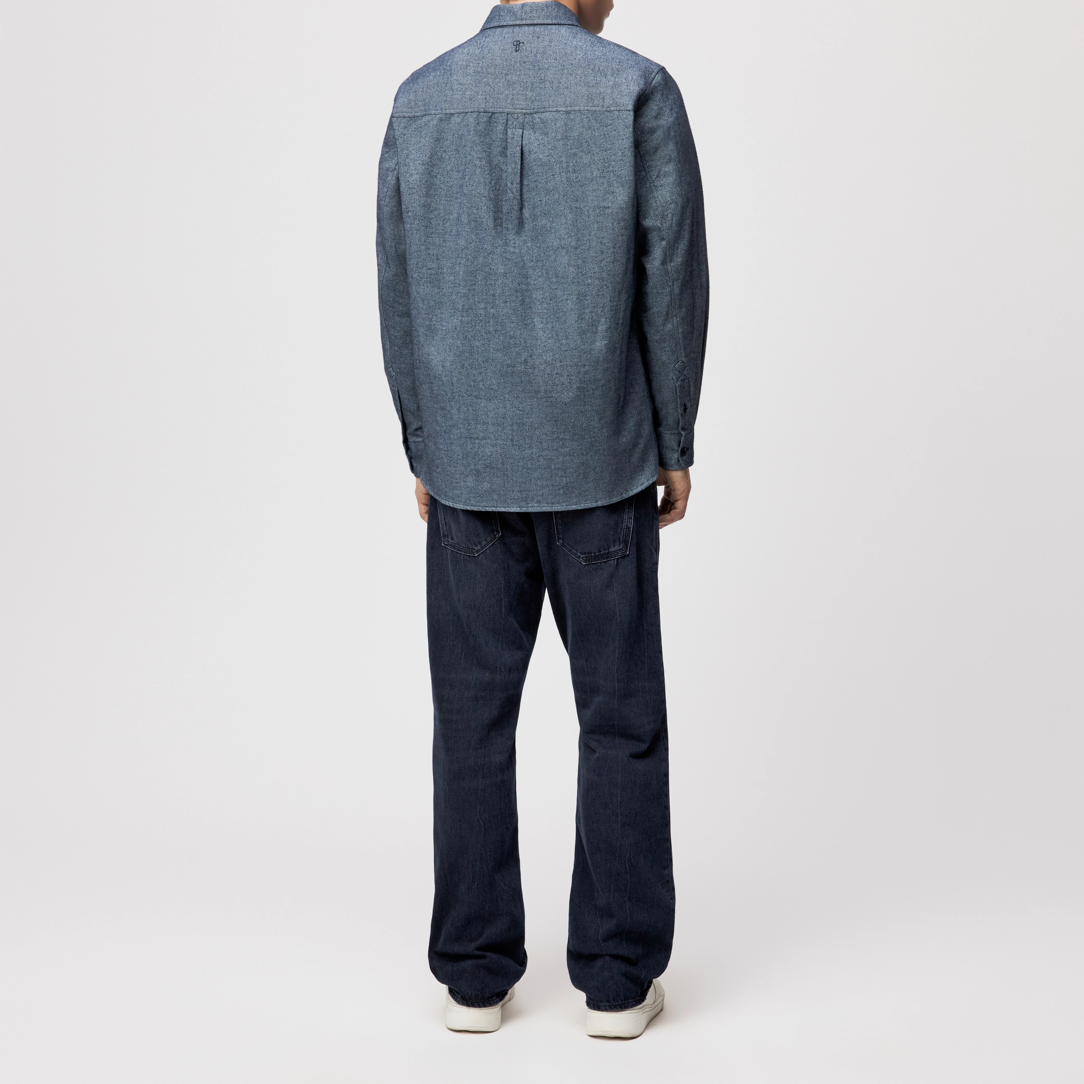 NOWEN_D - Work Wear Inspired Shirt in angerautem Flanell - Herren - blau - Rückansicht