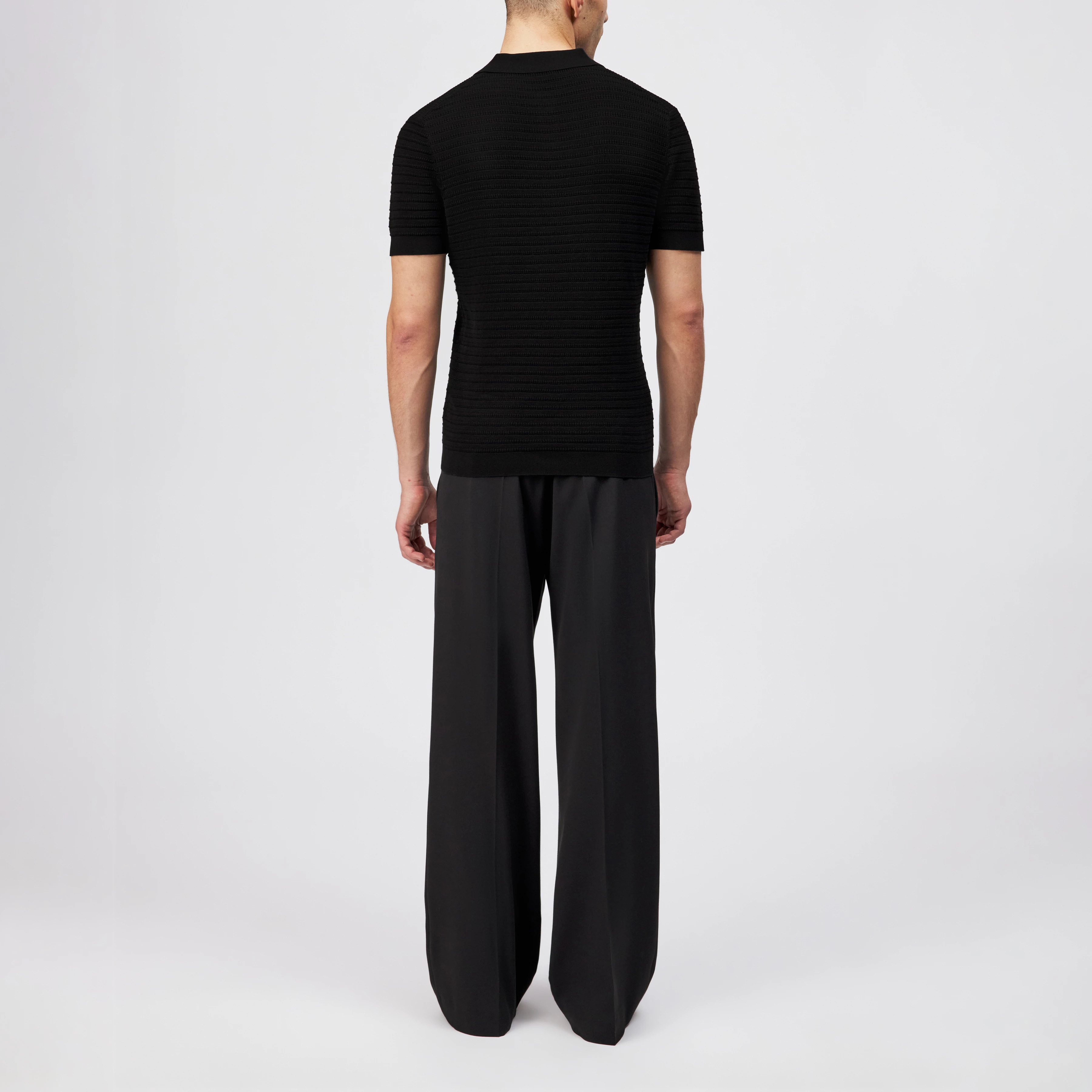 BRAIAN - Gebreide polo in gemerceriseerd katoen - heren - zwart - Rückansicht