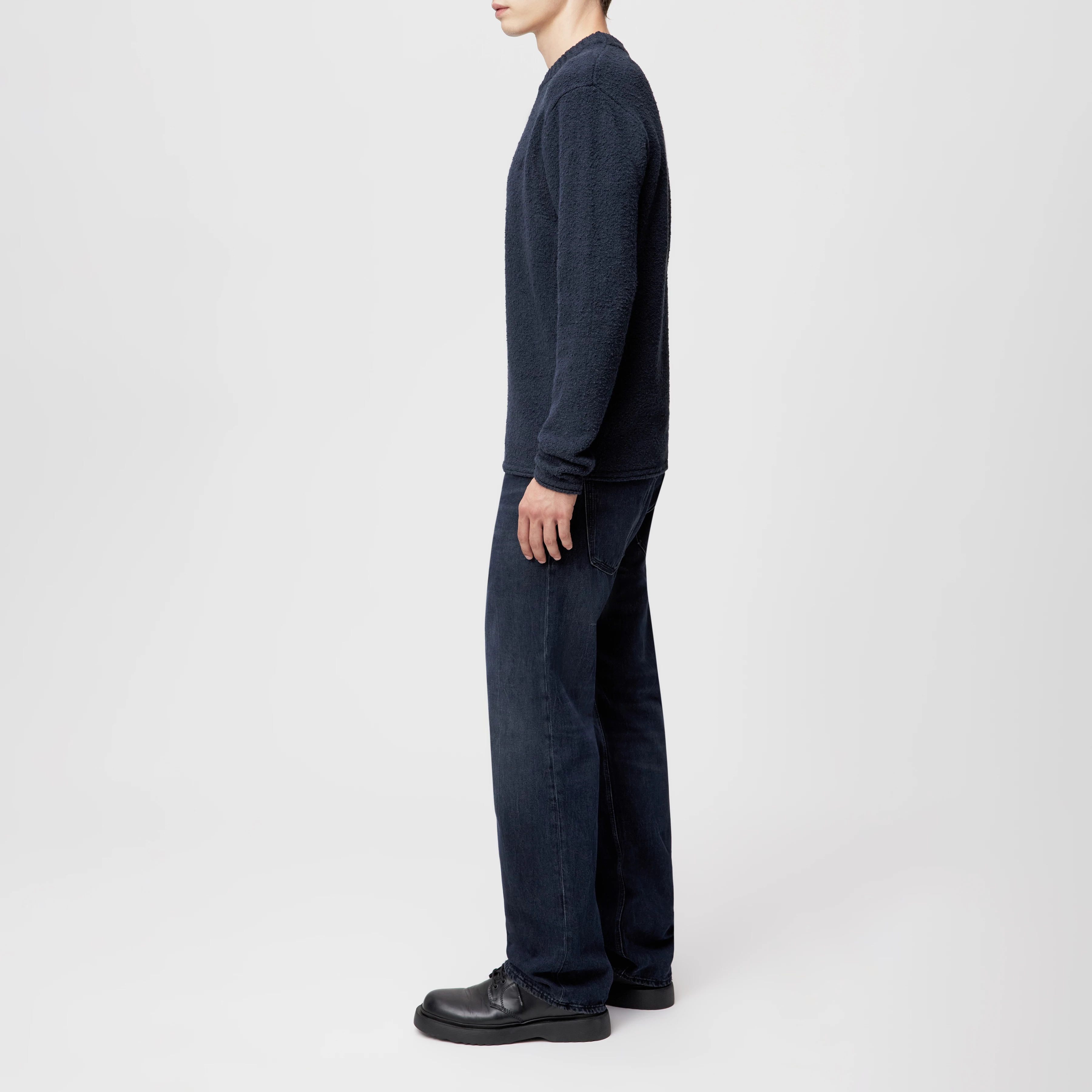 LEANDO - Round-neck jumper in bouclé look - men - blue - Seitenansicht