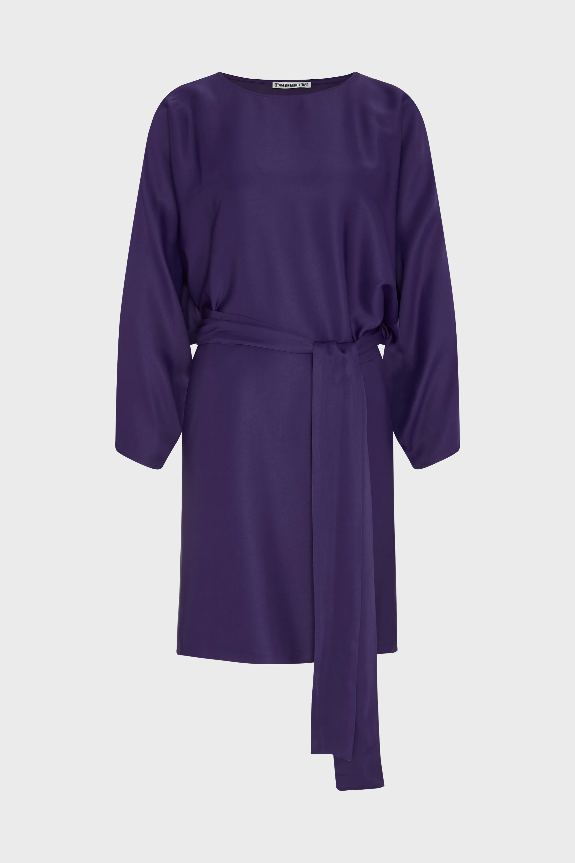 RURIKA - mini dress with batwing sleeves and tie belt in satin - women - purple - Freisteller Frontansicht