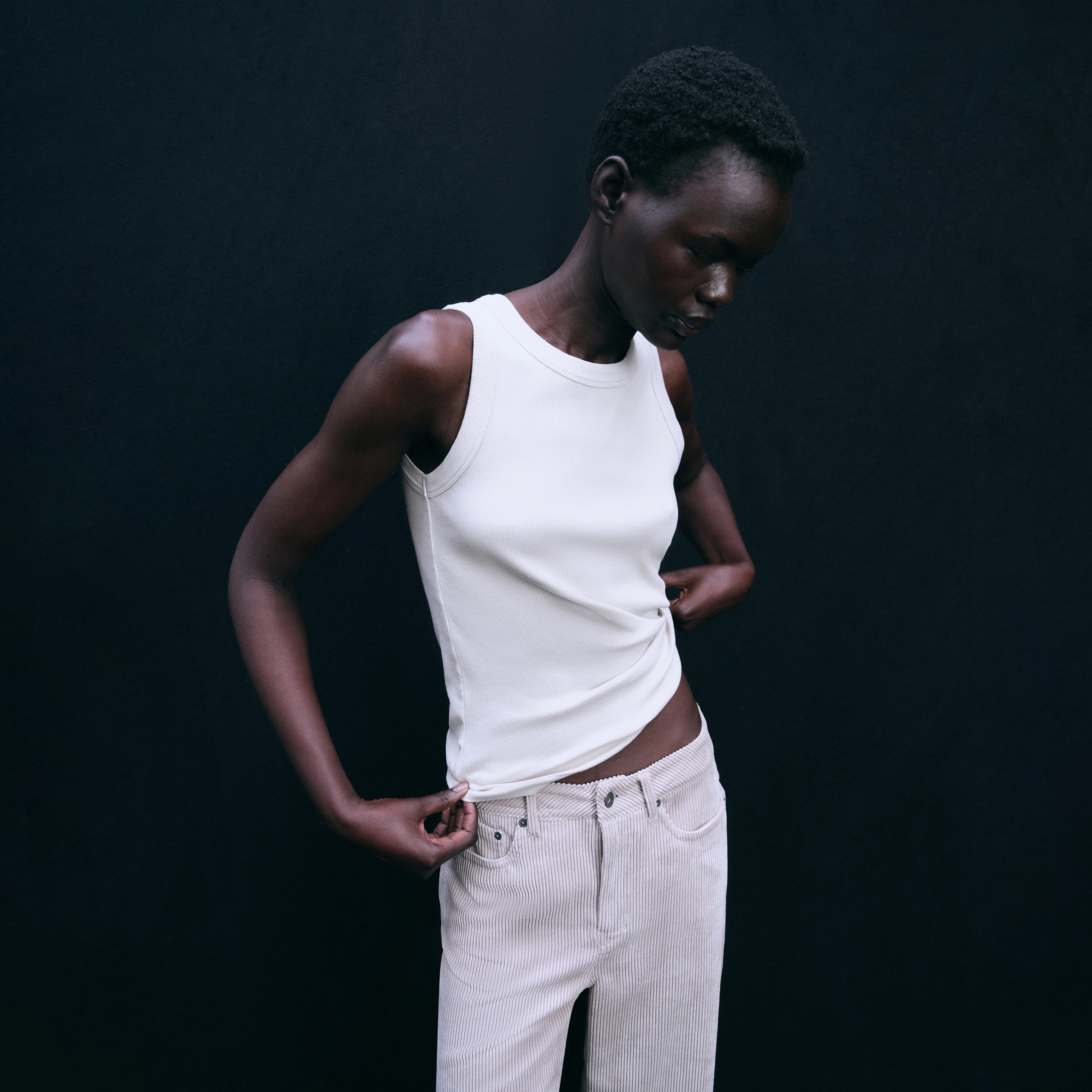 OLINA - Round-neck tank top in ribbed cotton - women - beige