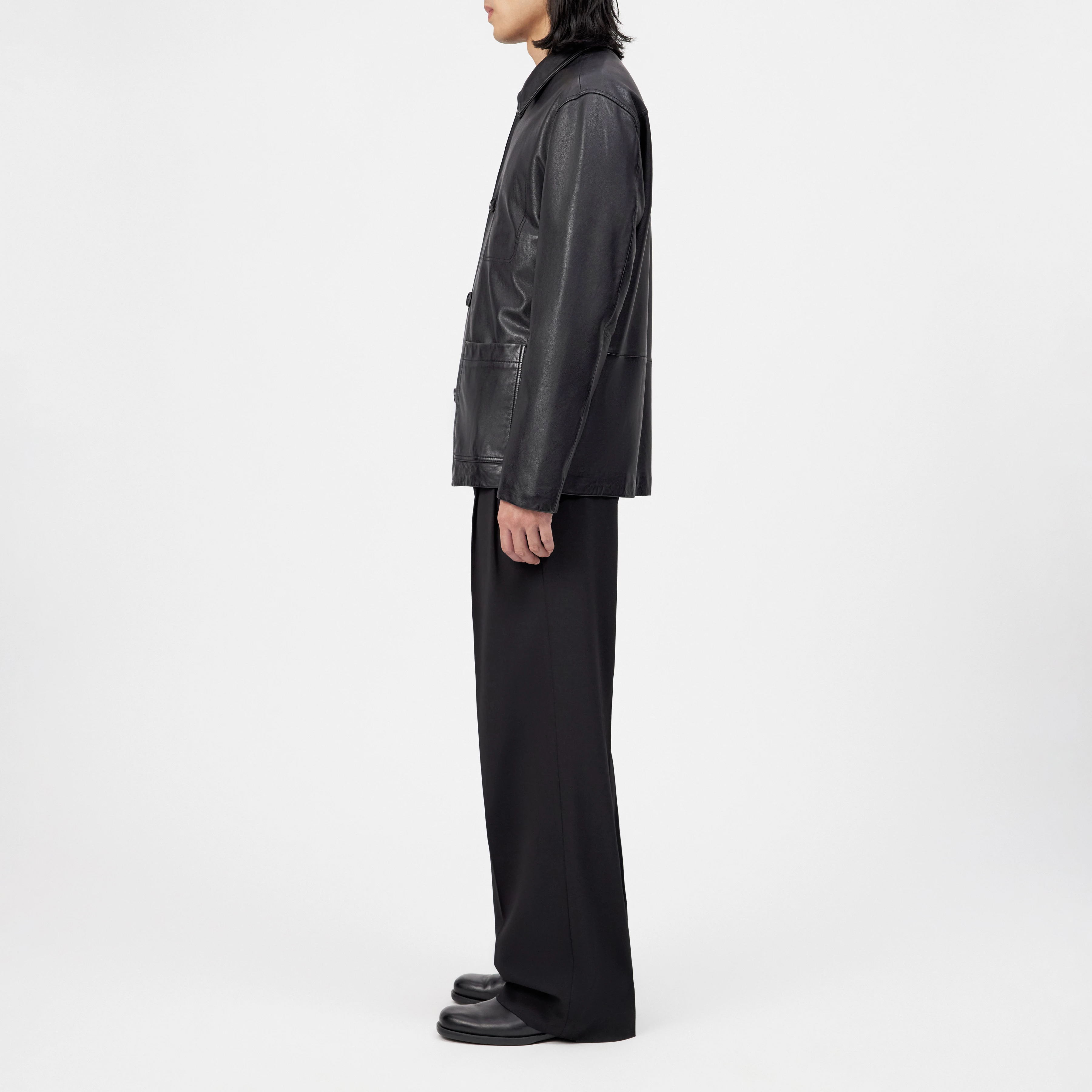 MAKONA - Indoor jacket in leather - men - Natural Aluminium - Seitenansicht