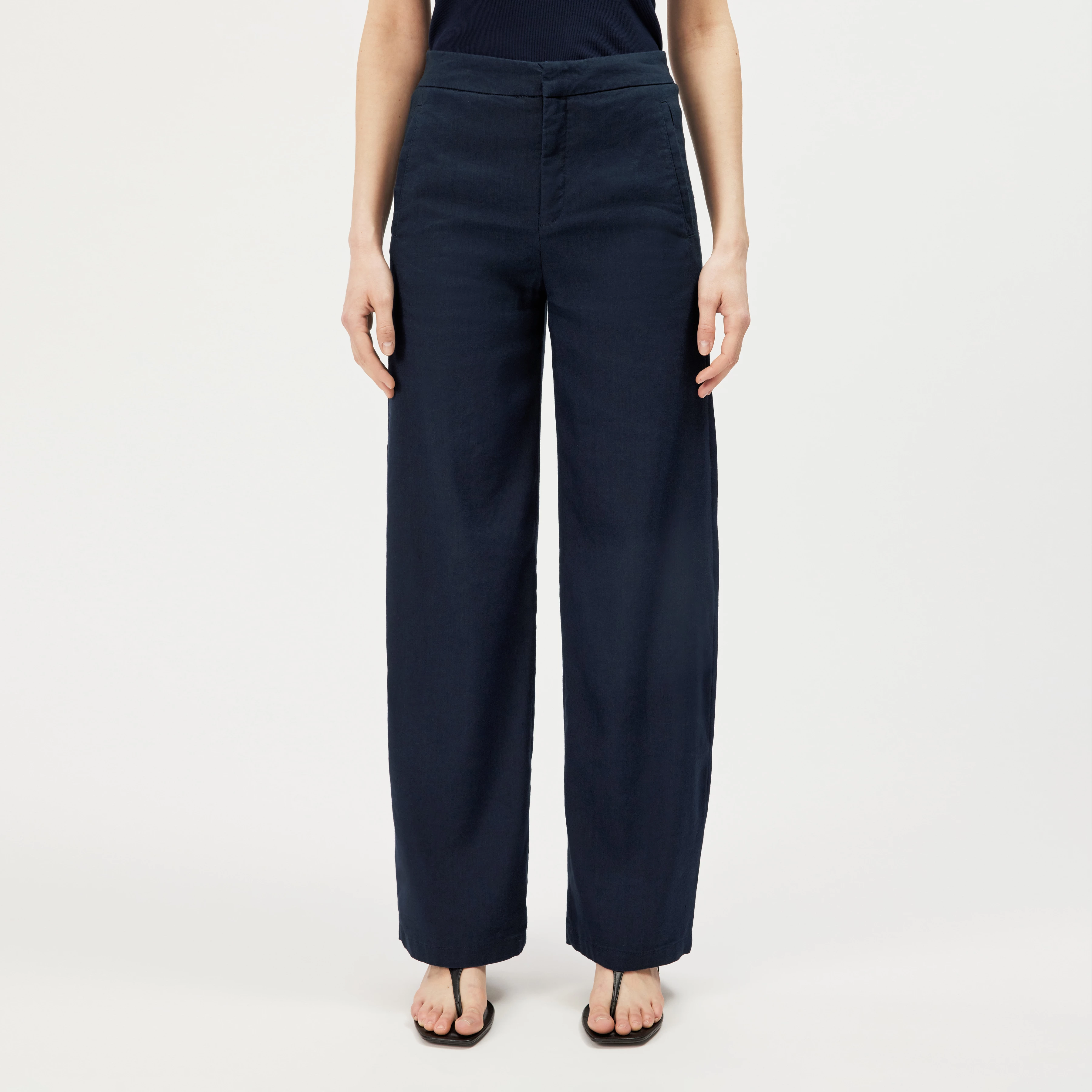 FAE_0 - Pantalon à jambe barrel en lin mélangé - women - bleu - Frontansicht